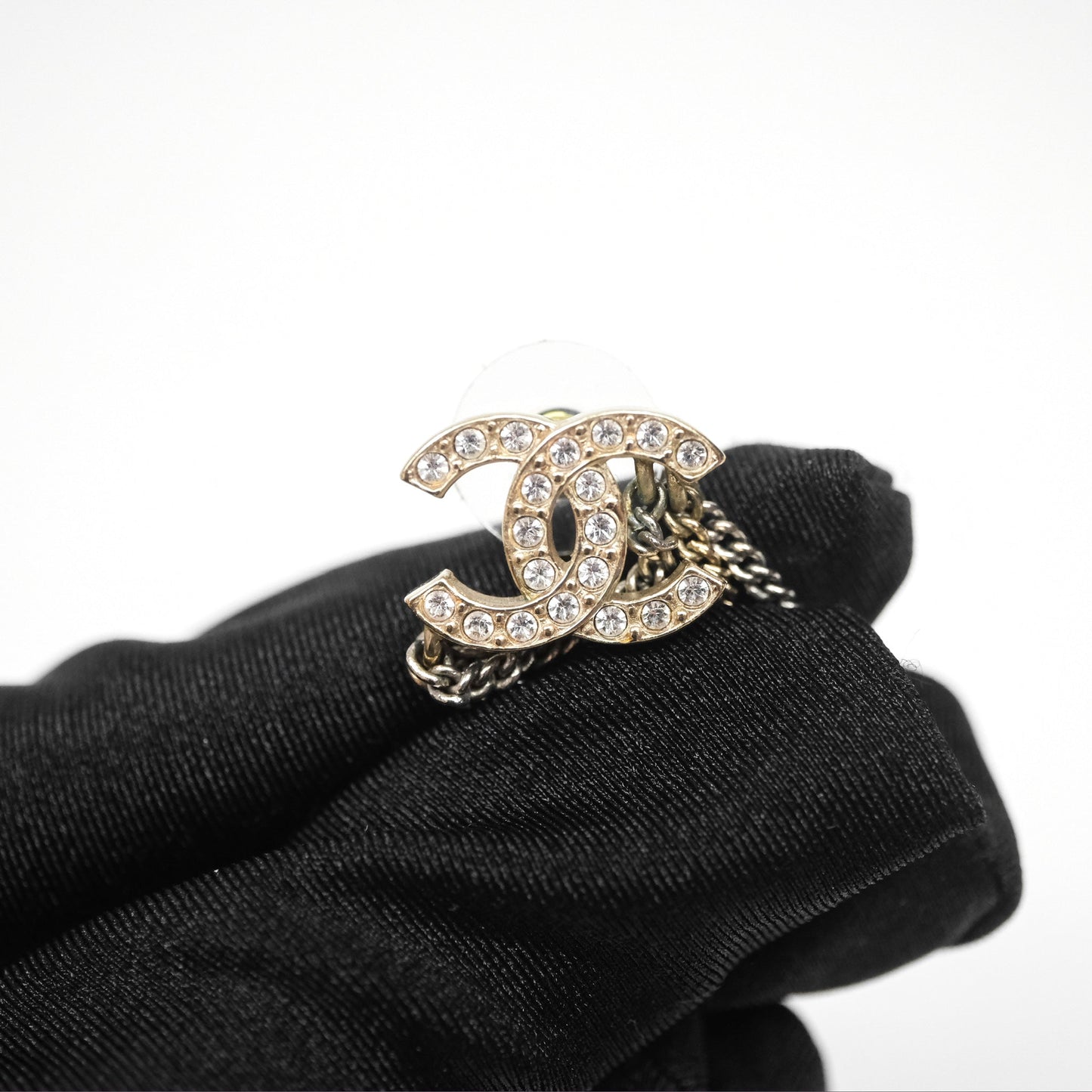 Chanel Crystal CC Chain Pendant Earrings 21B