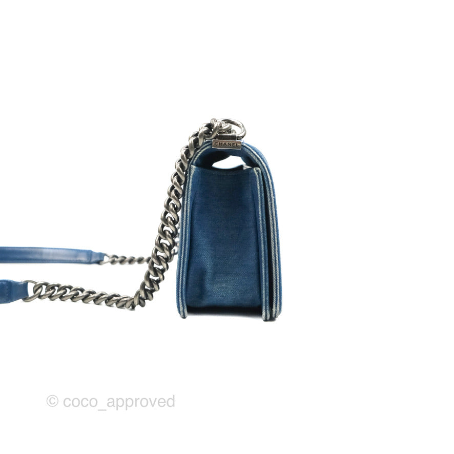 Chanel Medium Boy Blue Denim Tweed Ruthenium Hardware