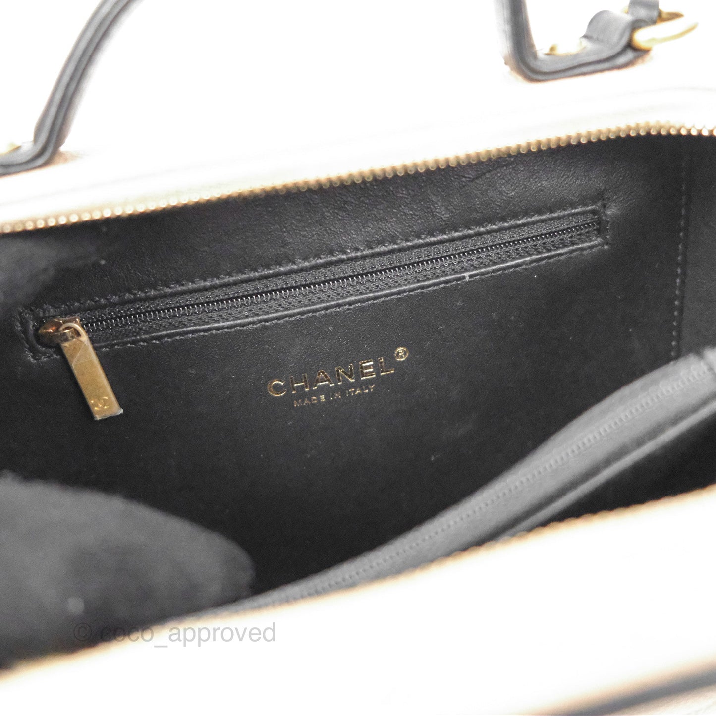 Chanel Quilted Medium CC Filigree Vanity Case Beige Black Caviar Gold Hardware