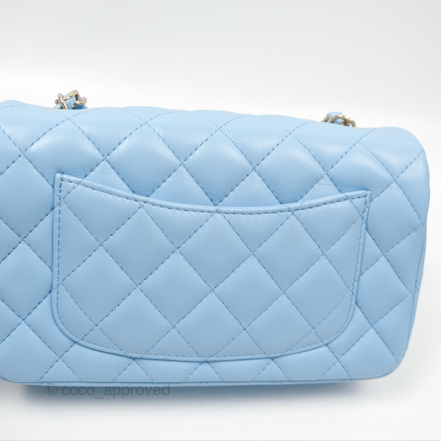 Chanel Quilted Mini Rectangular Flap Light Blue Lambskin Gold Hardware