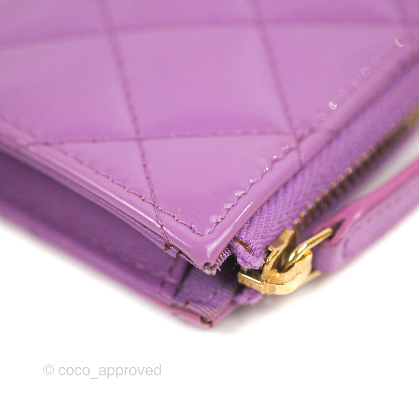 Chanel Classic Quilted Key Holder Purple Patent Gold Hardware