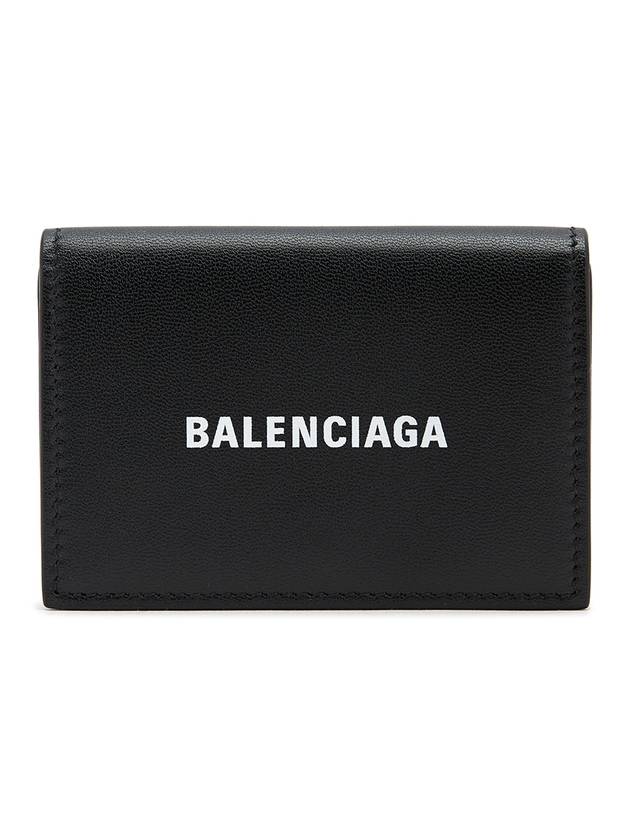 Luxury Balenciaga Logo Print Tri-Fold Half Wallet Black