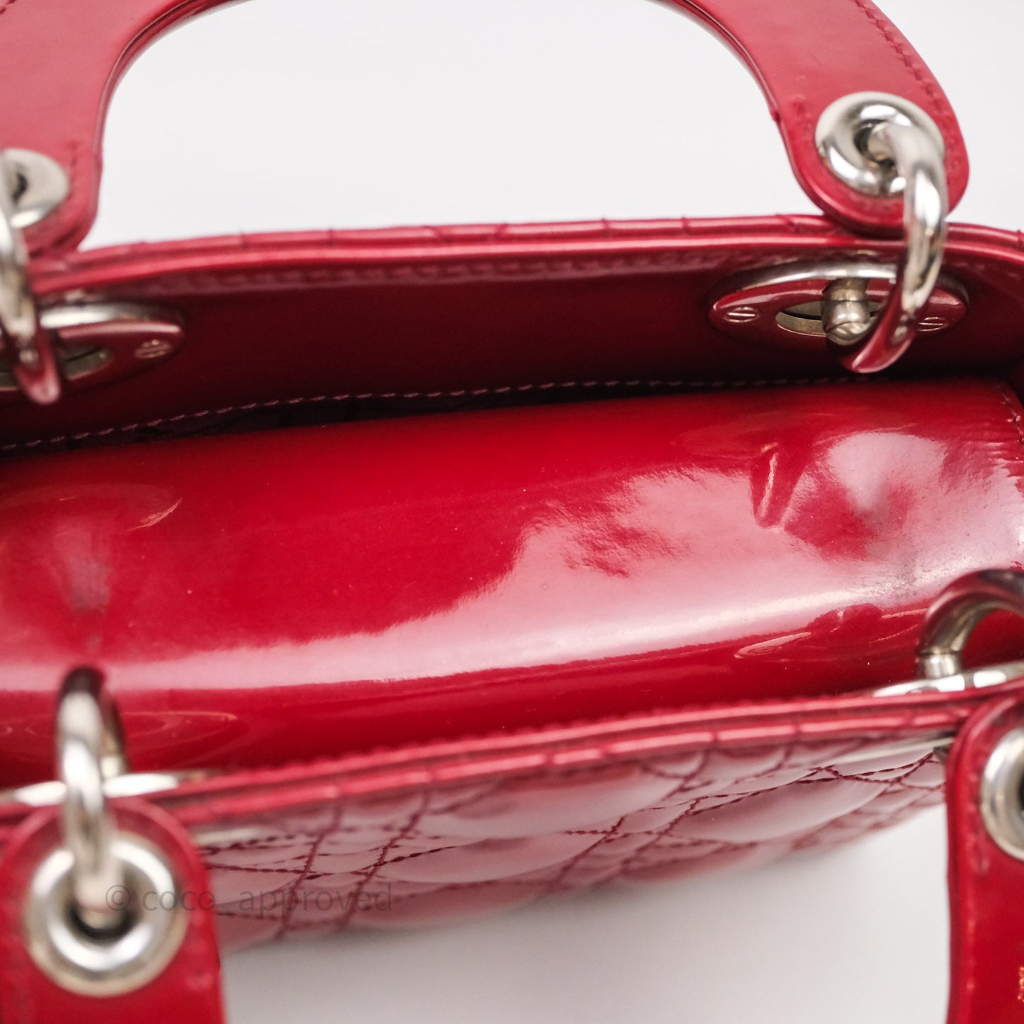 Christian Dior Mini Lady Dior Red Patent Cannage Silver Hardware
