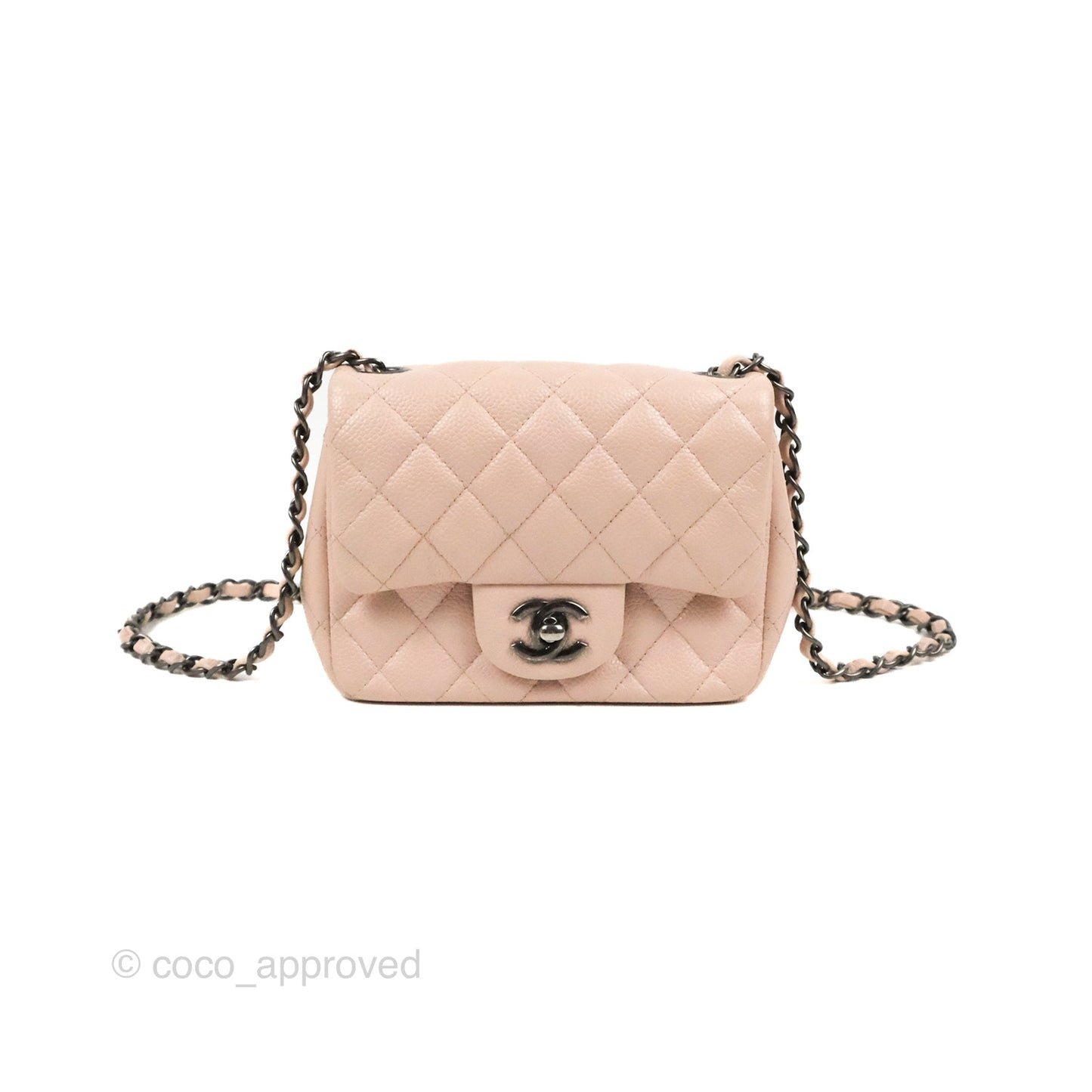 Chanel Quilted Mini Square Flap Pale Pink Caviar Ruthenium Hardware