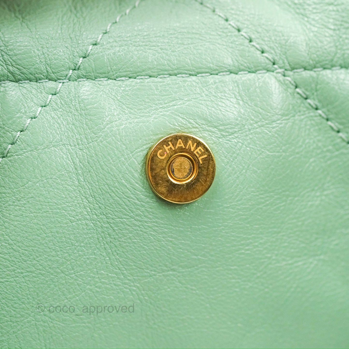 Chanel 22 Small Mint Green Shiny Calfskin Aged Gold Hardware