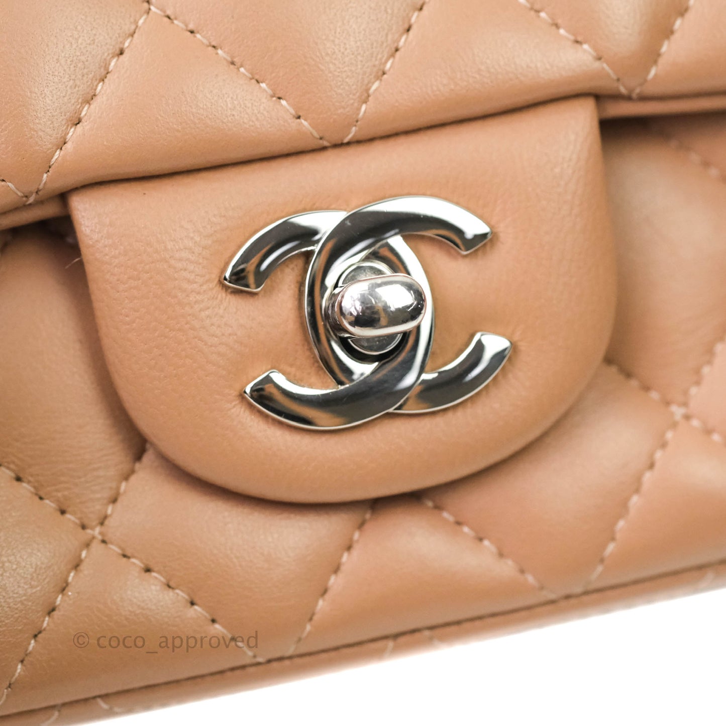 Chanel Classic Quilted Mini Rectangular Flap Dark Beige Lambskin Silver Hardware
