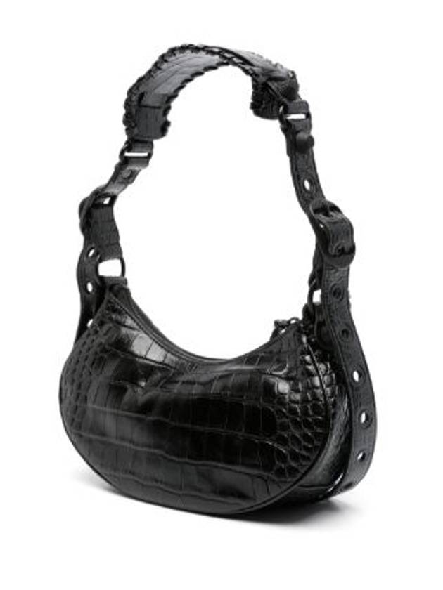 Luxury Balenciaga Le Cagole XS Crocodile Leather Shoulder Bag Matte Black