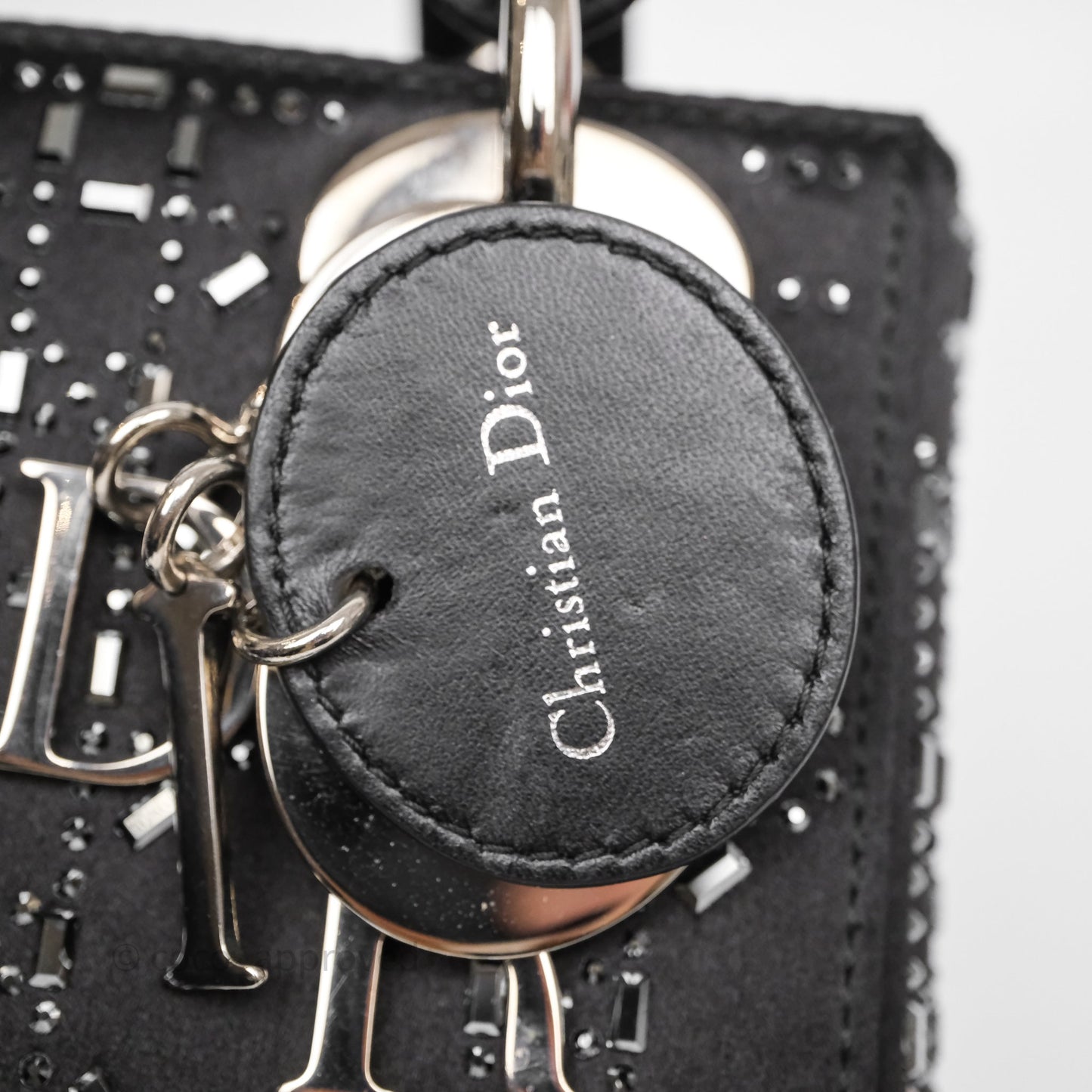 Christian Dior Mini Lady Dior Bag Black Strass Cannage Satin Silver Hardware
