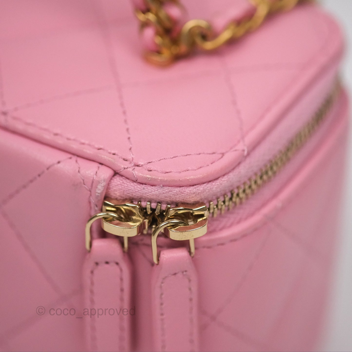 Chanel Vanity Rectangular with Top Handle Pink Lambskin Aged Gold Hardware