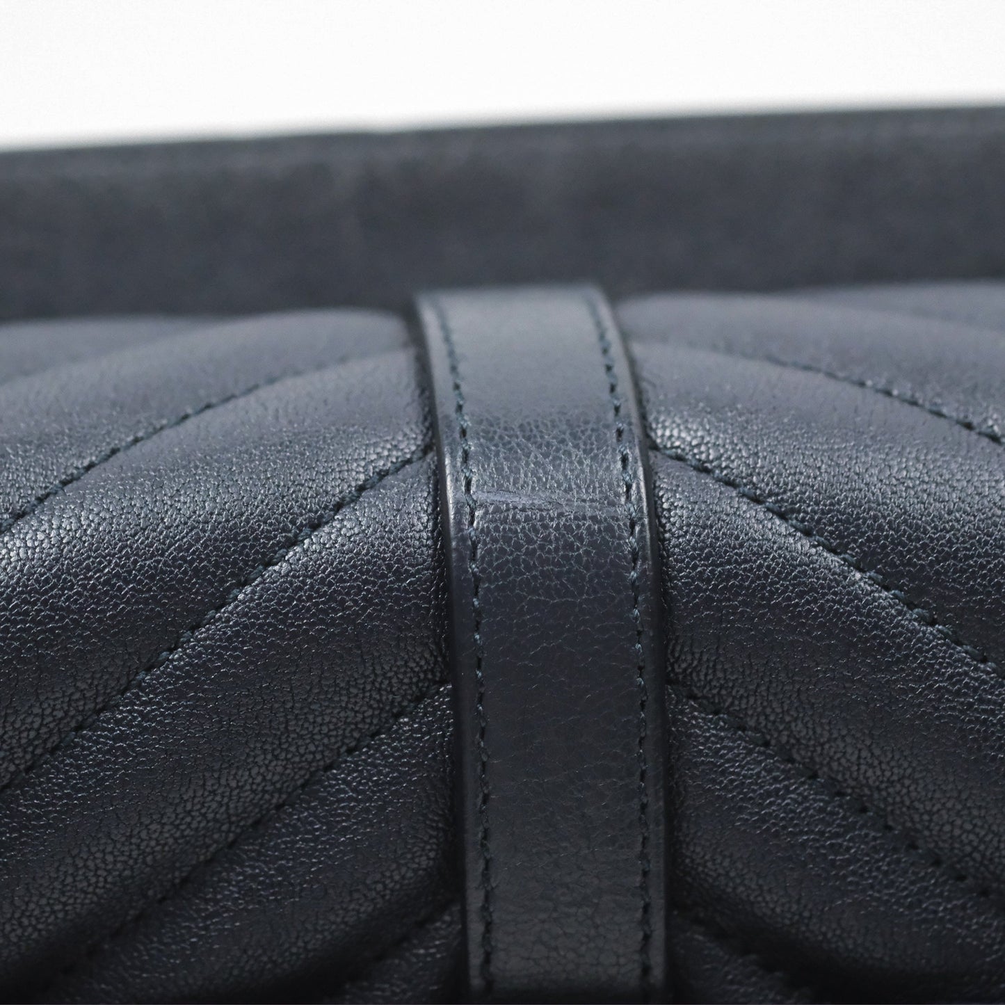 Saint Laurent Chevron Medium College Navy Chain Bag Gold Hardware