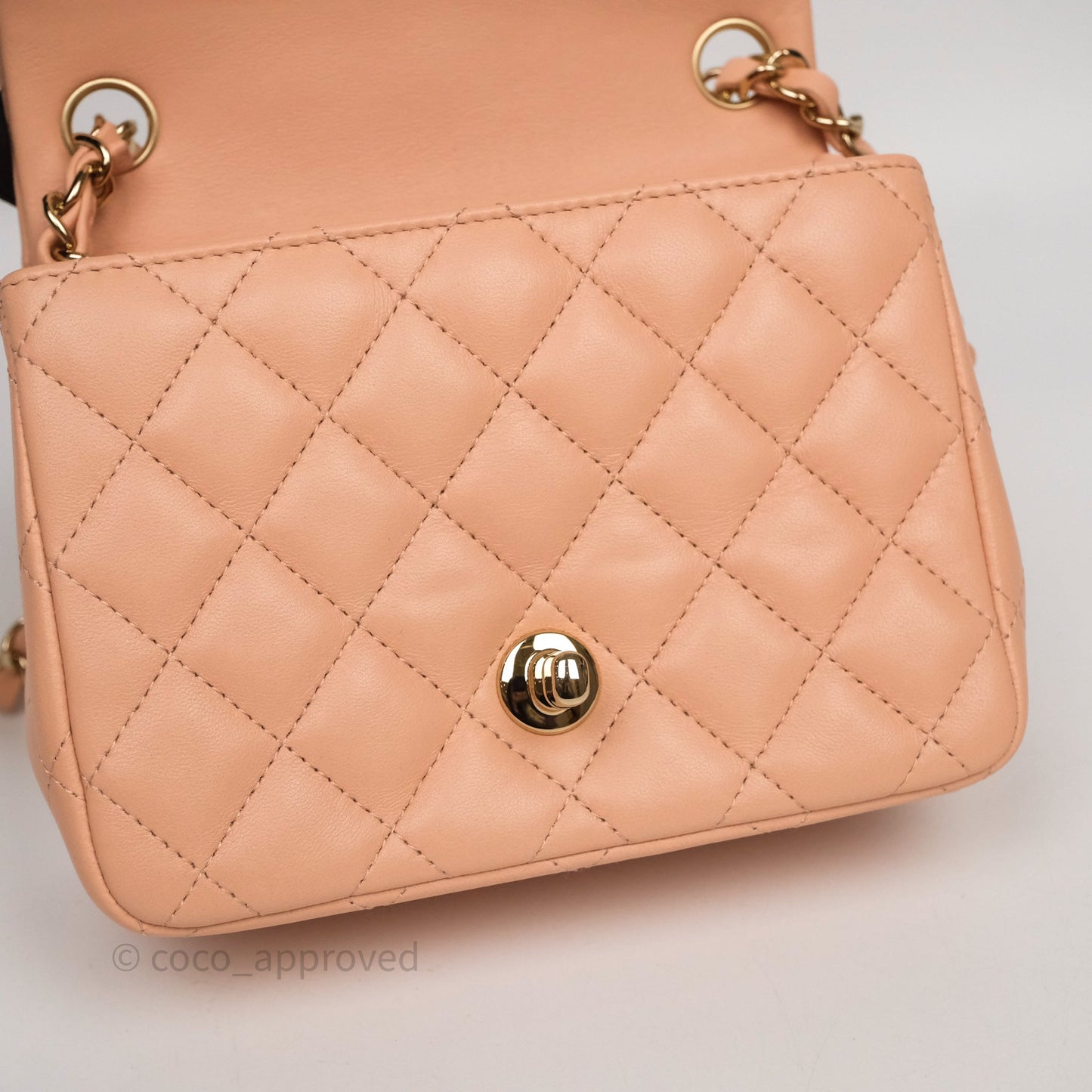 Chanel Mini Square Flap Quilted Orange Clair Lambskin Gold Hardware