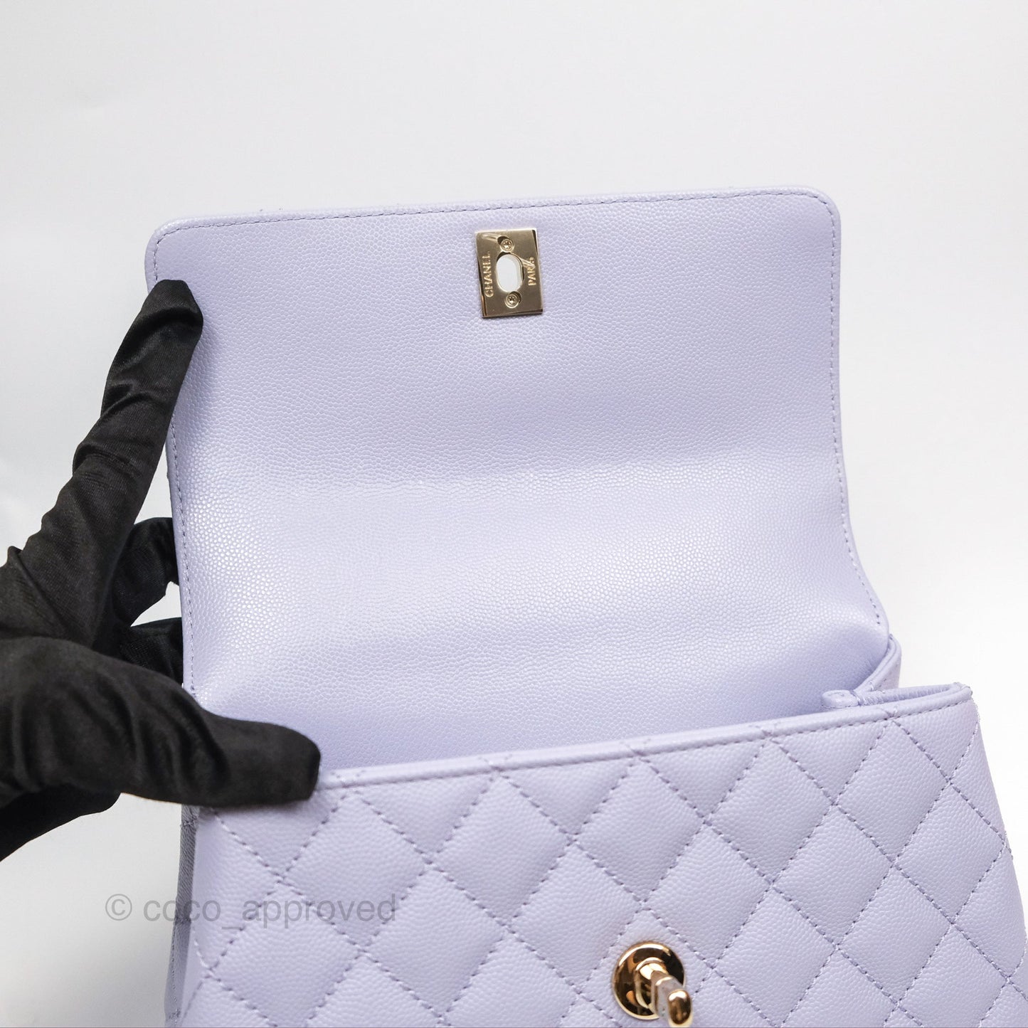 Chanel Small Coco Handle Quilted Lilac Caviar Gold Hardware