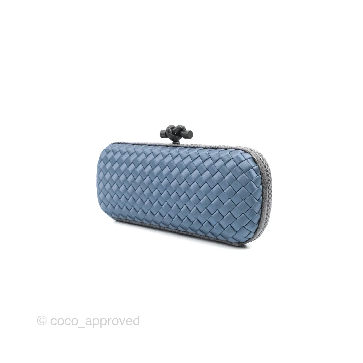 Bottega Veneta Ayers Satin Intreccio Stretch Knot Clutch Navy