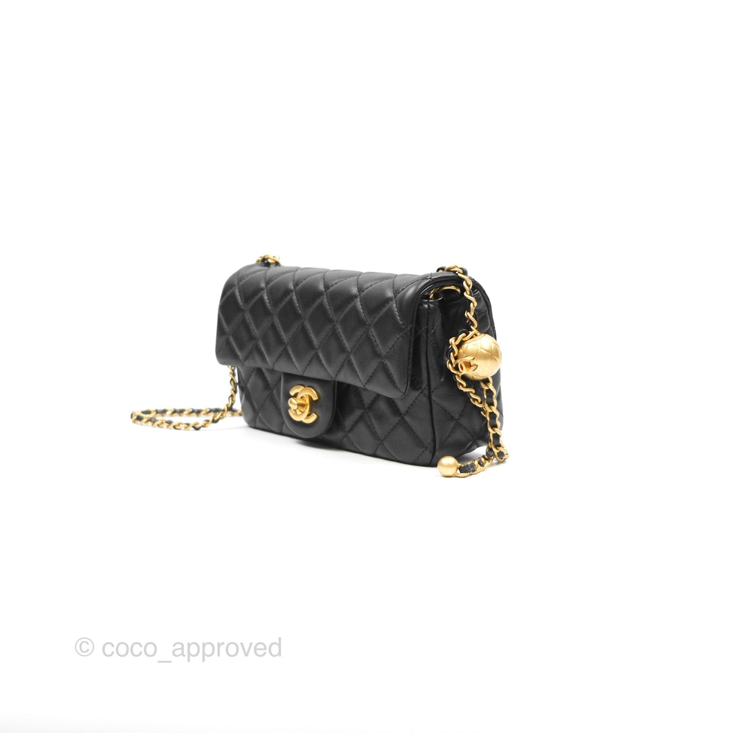 Chanel Pearl Crush Mini Rectangular Quilted Black Lambskin Aged Gold Hardware