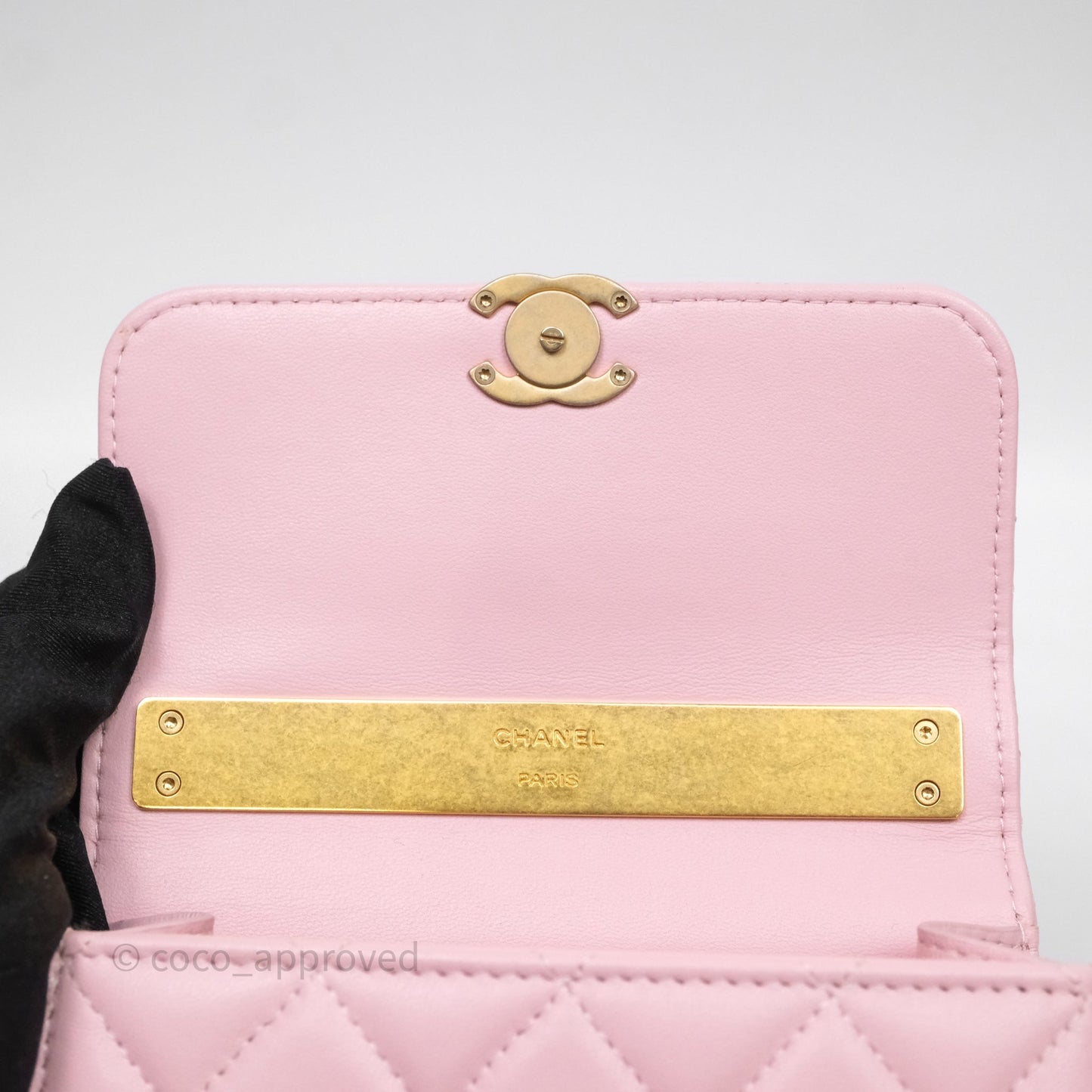 Chanel Mini Enamel Handle Clutch on Chain Pink Lambskin Gold Hardware