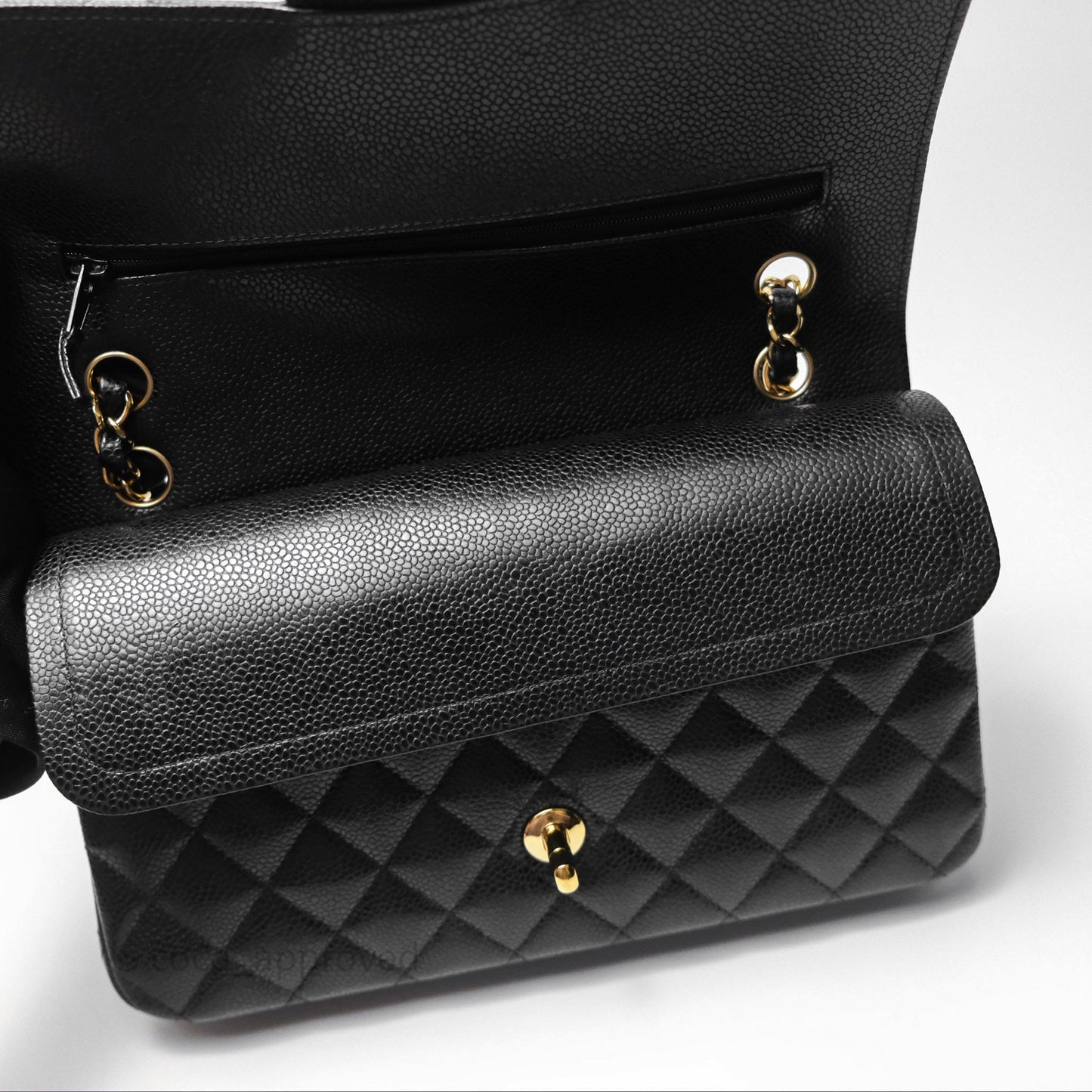 Chanel Classic M/L Medium Flap Quilted Black Caviar Gold Hardware