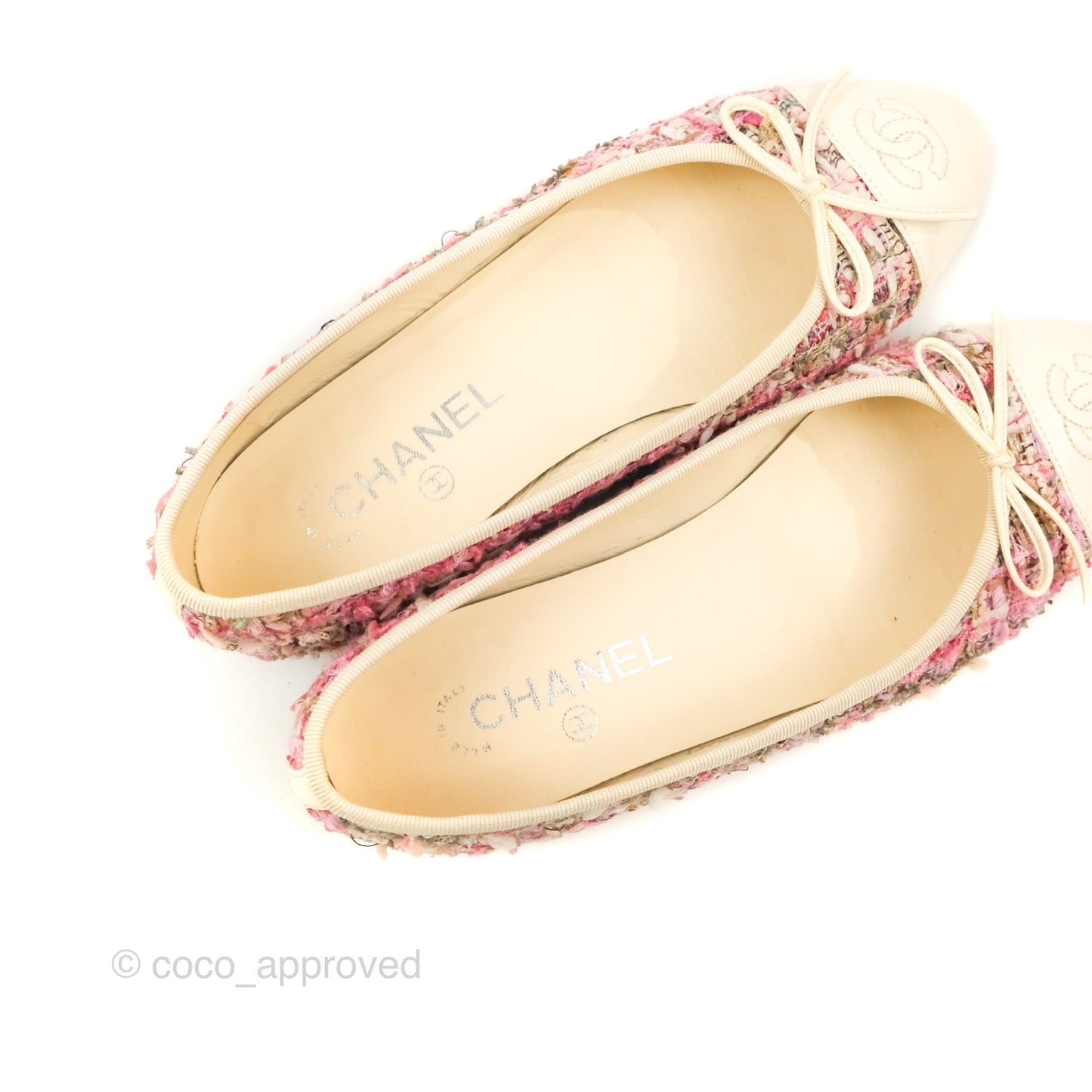 Chanel Ballerina Flats Pink/Ivory Tweed Size 38