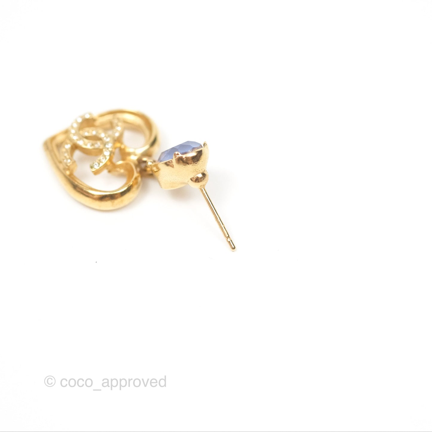 Chanel Oval Blue Resin Heart CC Drop Earrings Gold Tone 23C