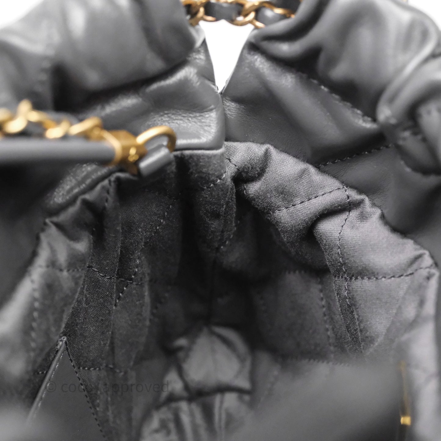 Chanel 22 Mini Bag Dark Grey Shiny Crumpled Calfskin Aged Gold Hardware