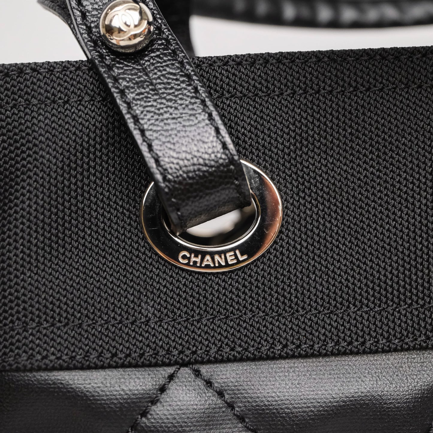 Chanel Quilted Paris Biarritz Tote PM Black Coated Canvas