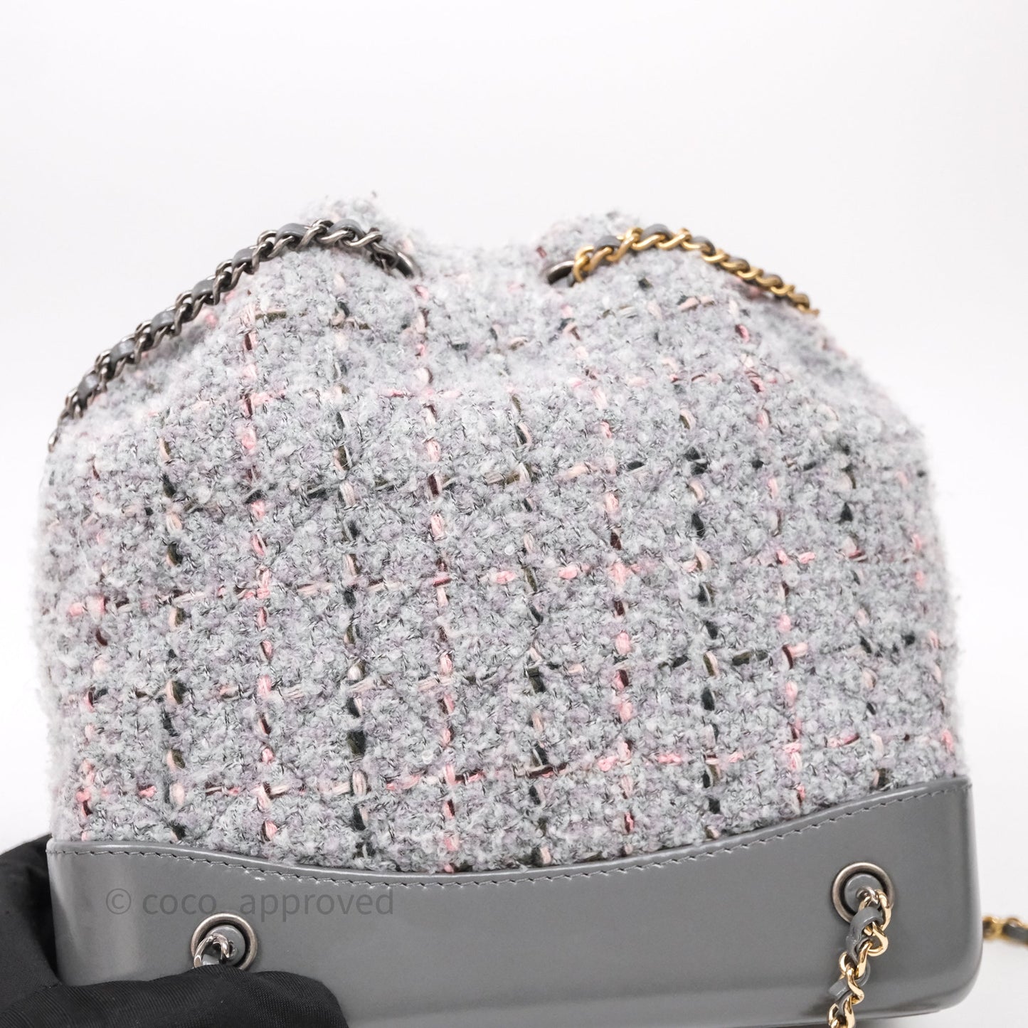 Chanel Gabrielle Small Backpack Grey Tweed Aged Calfskin