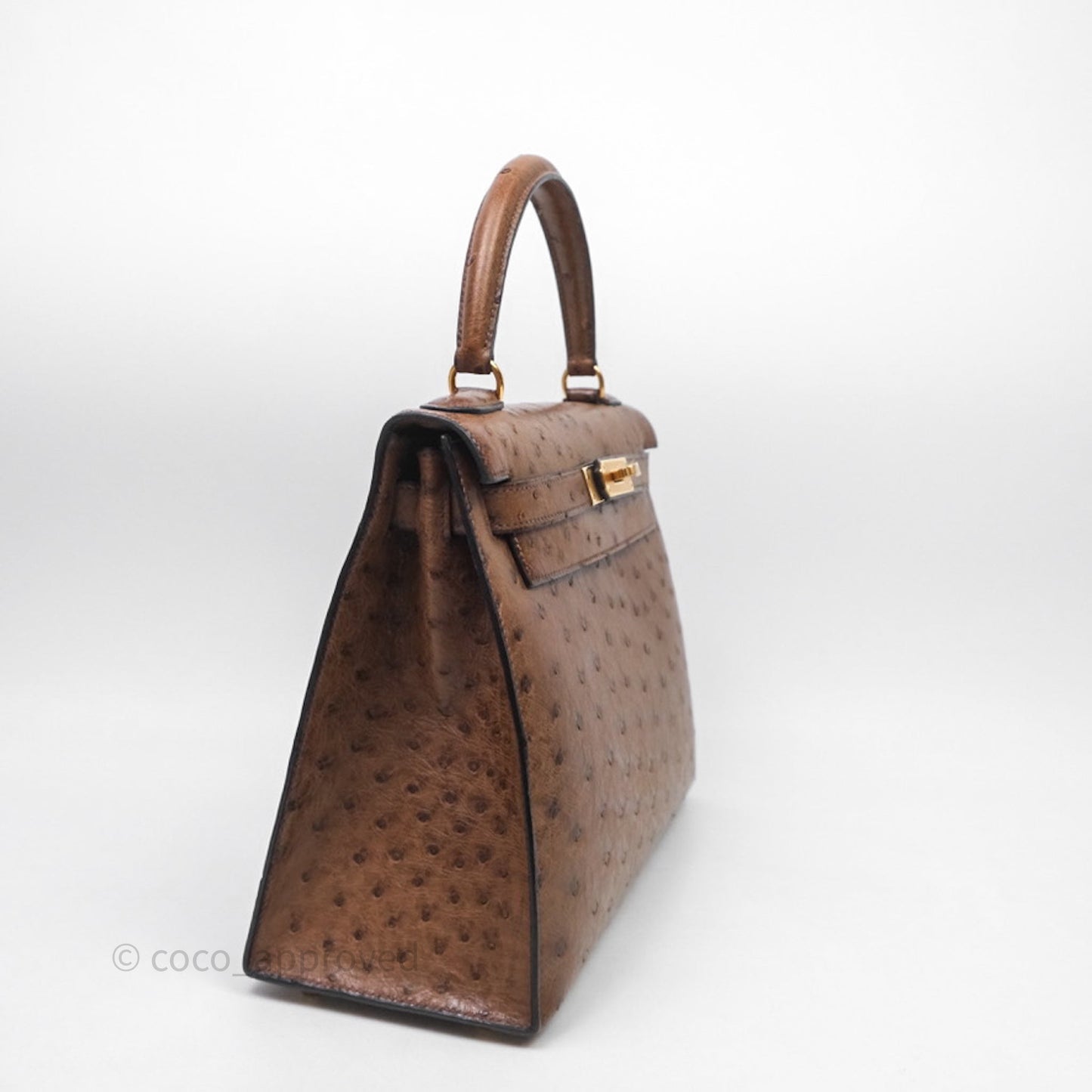 Hermès Kelly 28 Chocolate Ostrish Sellier Gold Hardware