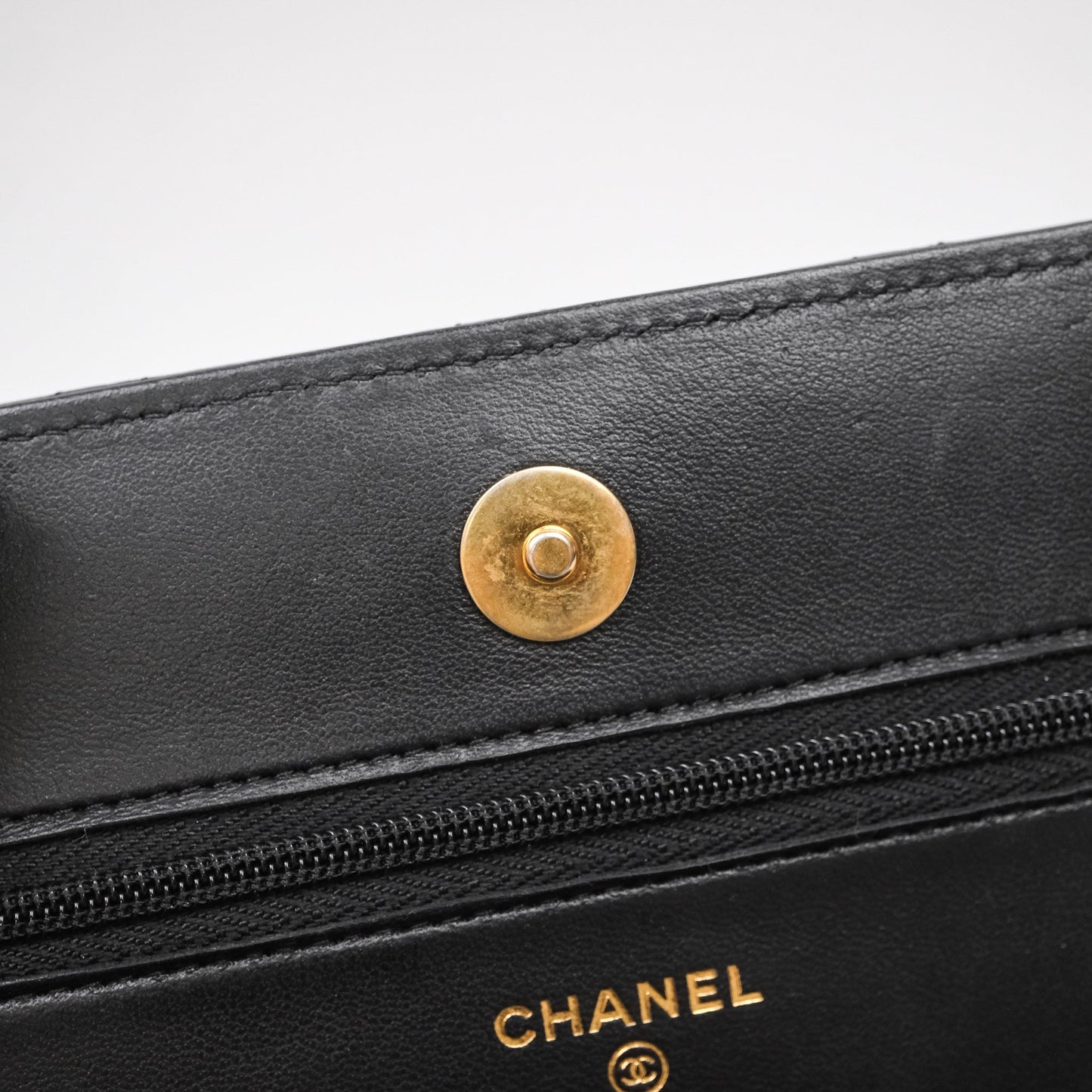 Chanel Top Handle Wallet On Chain WOC Black Lambskin Gold Hardware