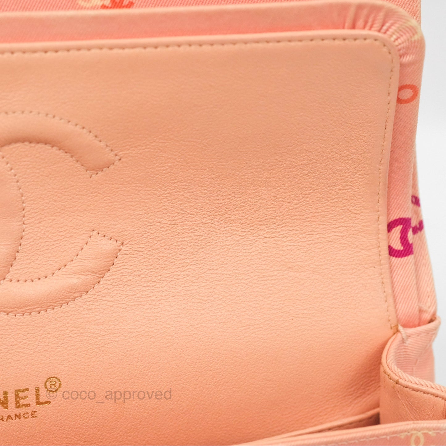 Chanel Coco Logo Medium Classic Flap Quilted Coral Pink Canvas Gold Hardware