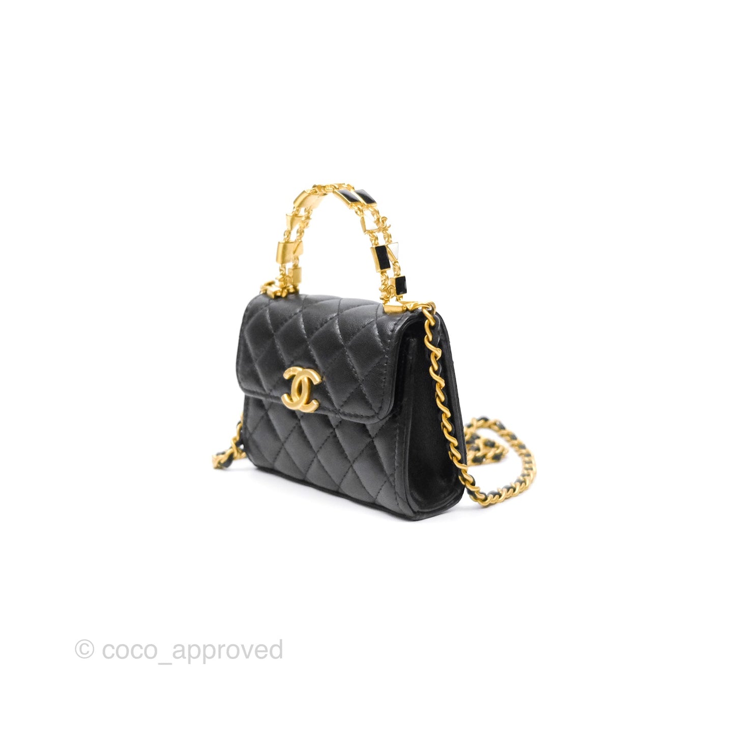 Chanel Mini Enamel Handle Clutch on Chain Black Lambskin Gold Hardware 22B