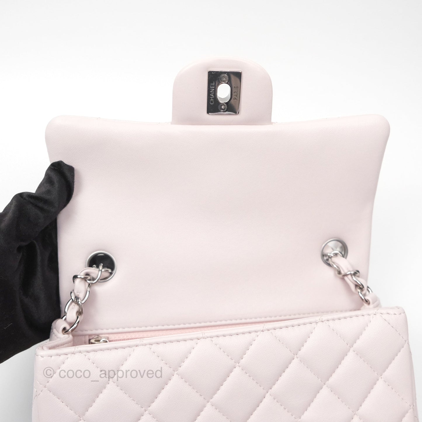 Chanel Quilted Mini Rectangular Pale Lilac Lambskin Silver Hardware