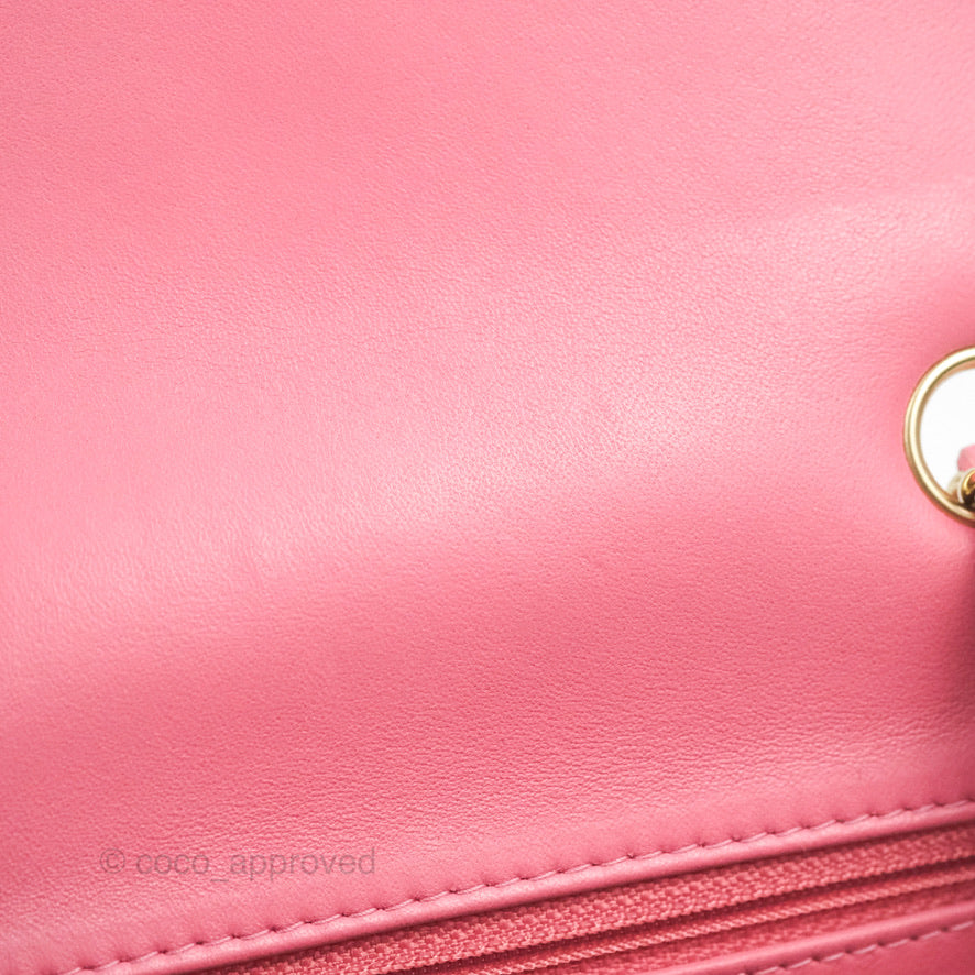 Chanel Mini Square Flap Pink Lambskin Gold Hardware
