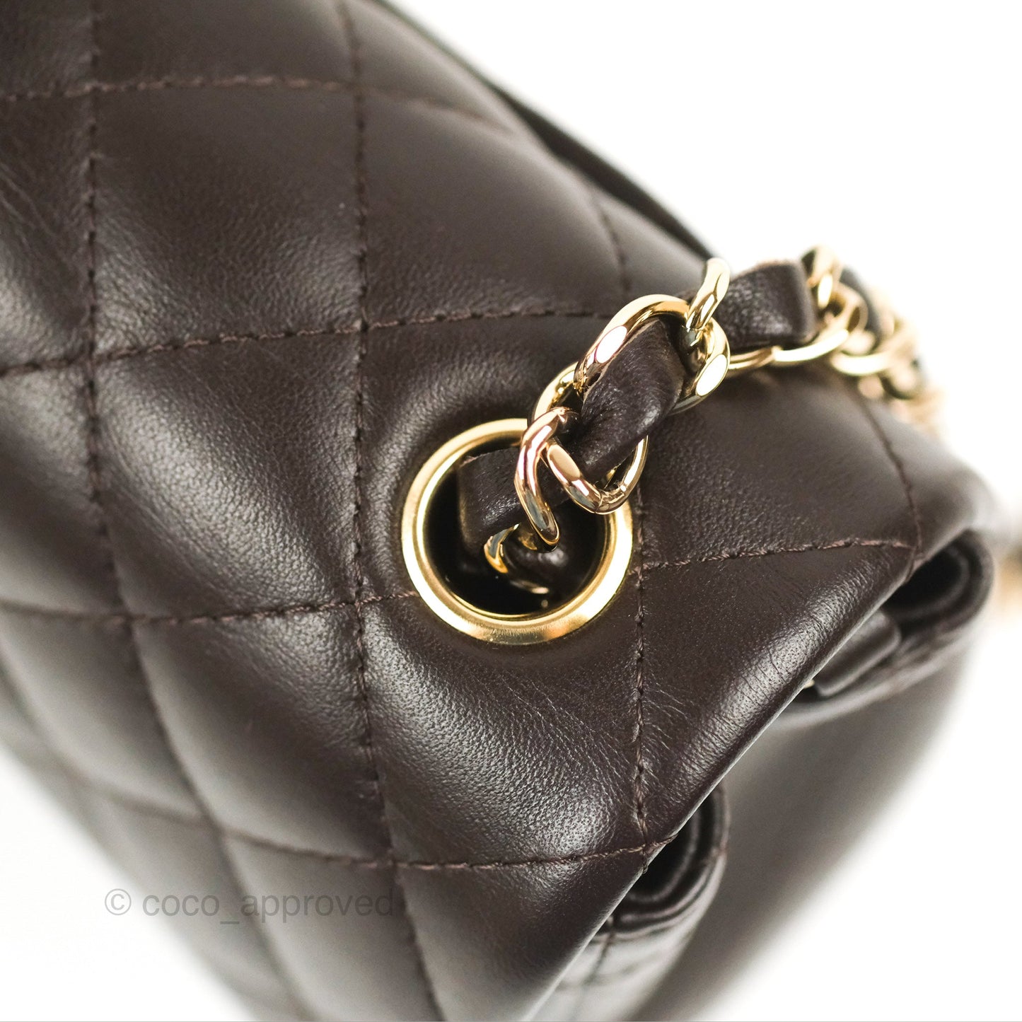 Chanel Quilted Mini Rectangular Chocolate Brown Lambskin Gold Hardware