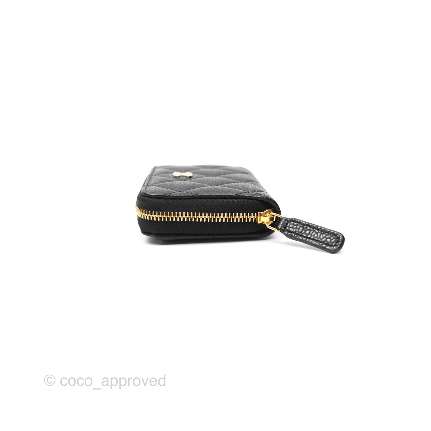 Chanel Quilted Zip Card Holder Black Caviar Gold Hardware