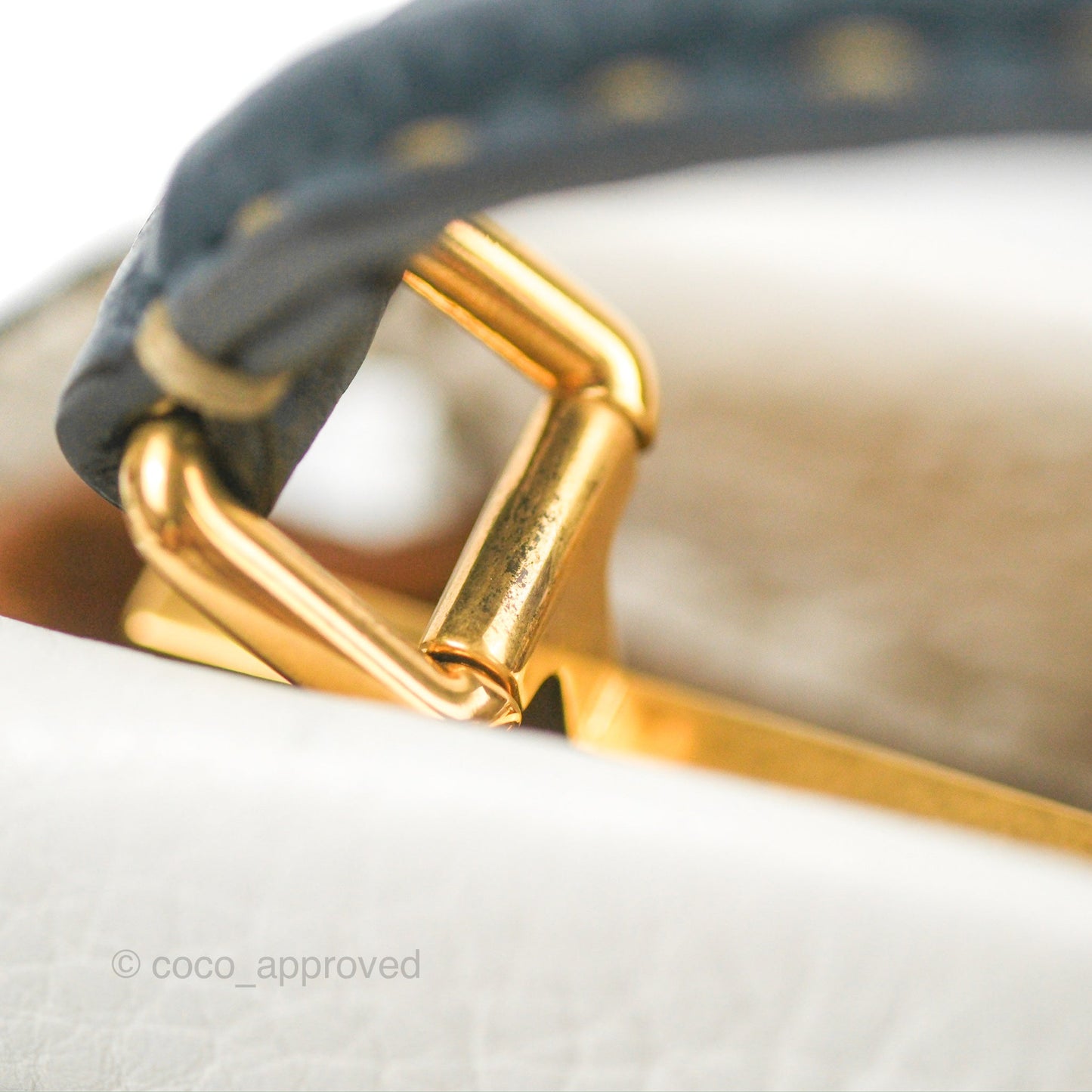 Fendi Mini Peekaboo Bag Contrast Stitch Off White/Navy Grained Leather Gold Hardware