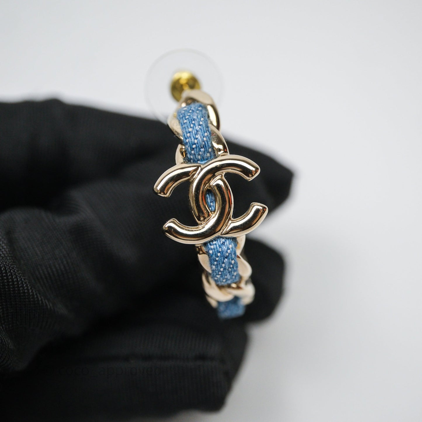 Chanel CC Denim Hoop Earrings Gold Tone