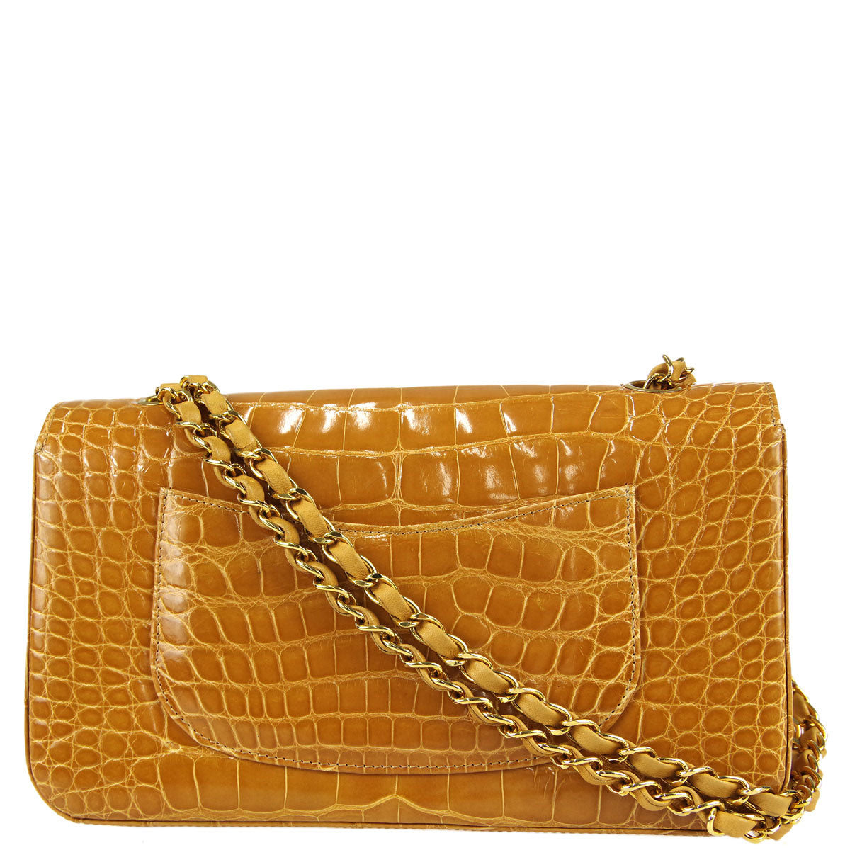 Luxury Chanel * 2003-2004 Classic Double Flap Medium Shoulder Bag Brown Crocodile