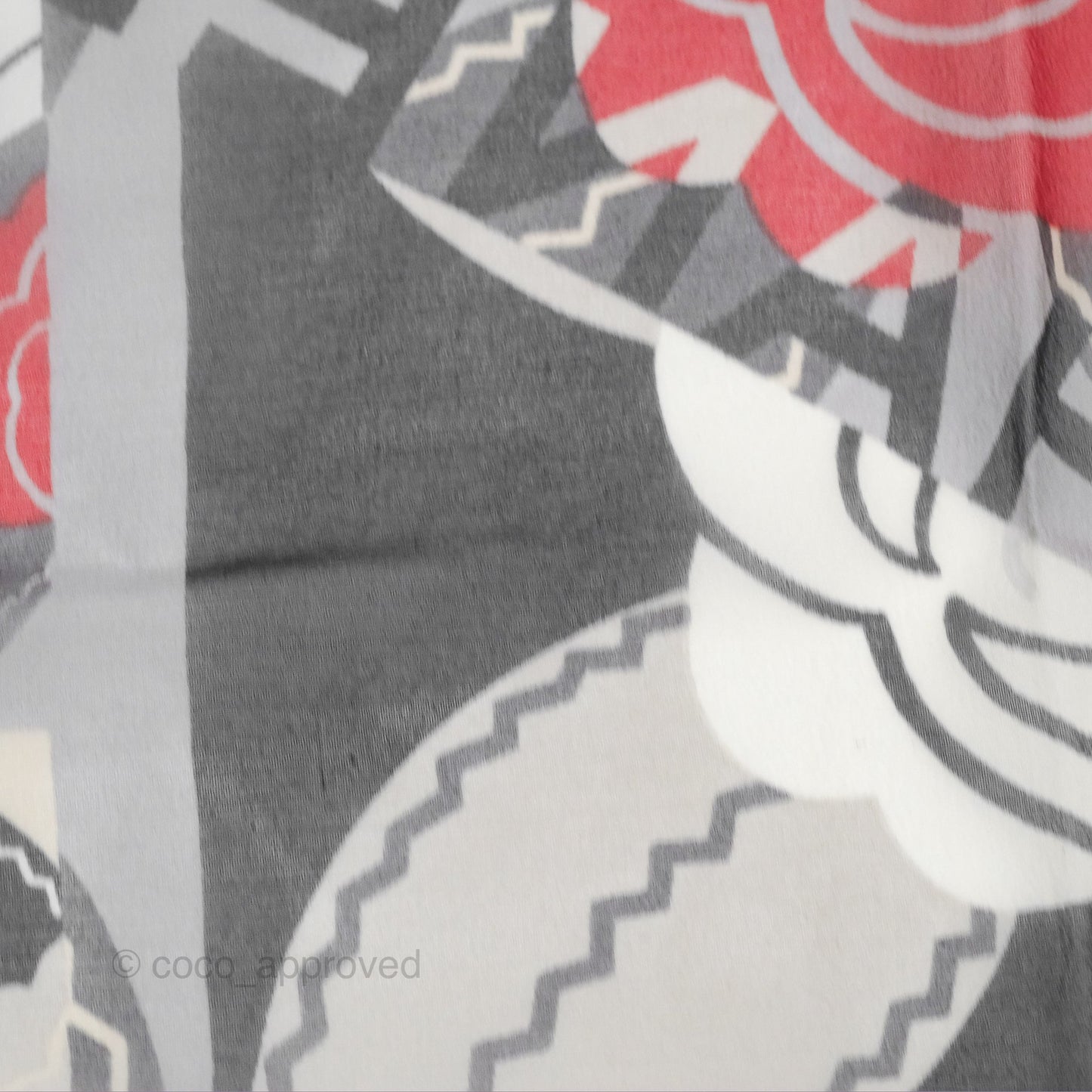 Chanel CC Silk Square Scarf 90 Grey/Red/White