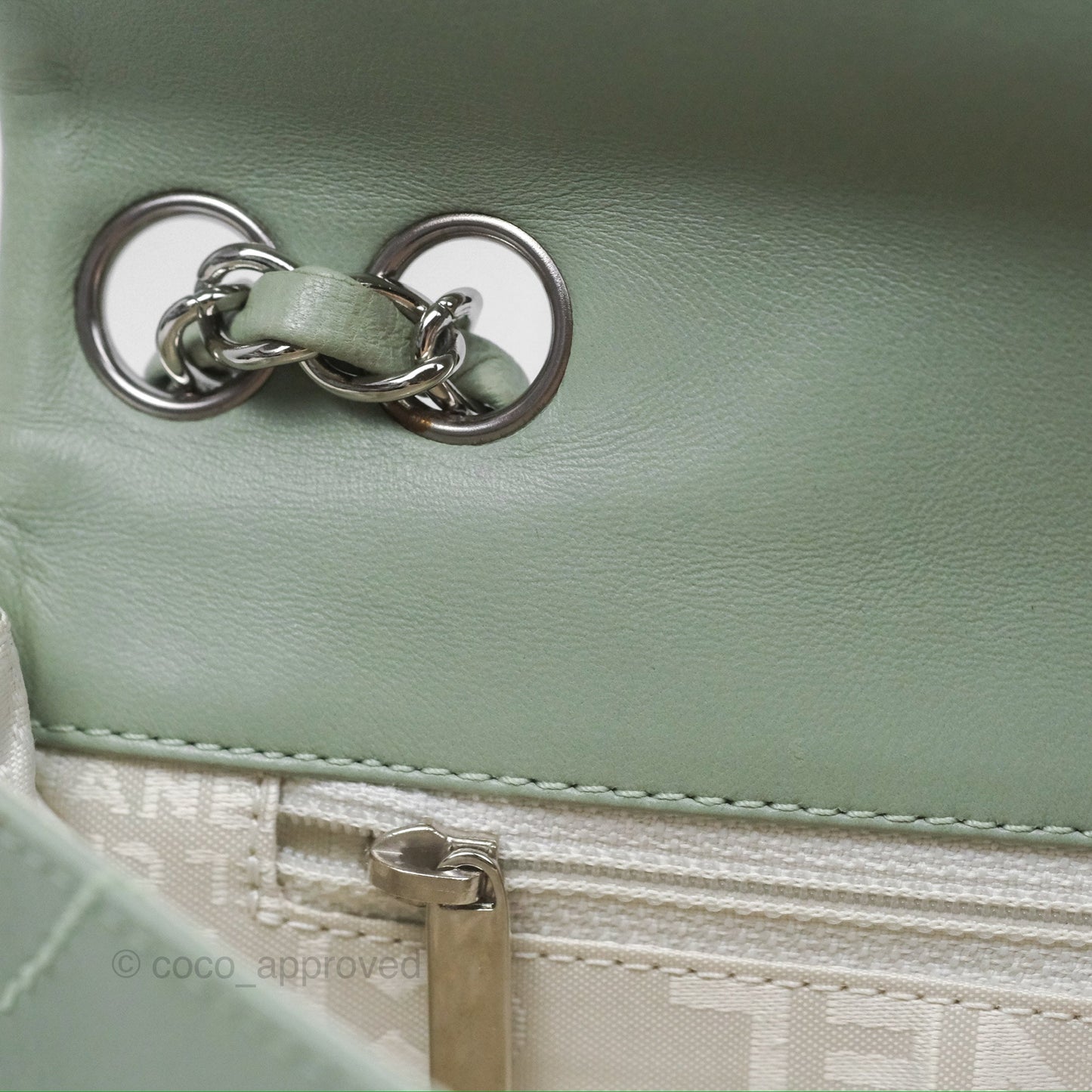 Chanel CC East West Flap Bag Lambskin Mint Green Silver Hardware