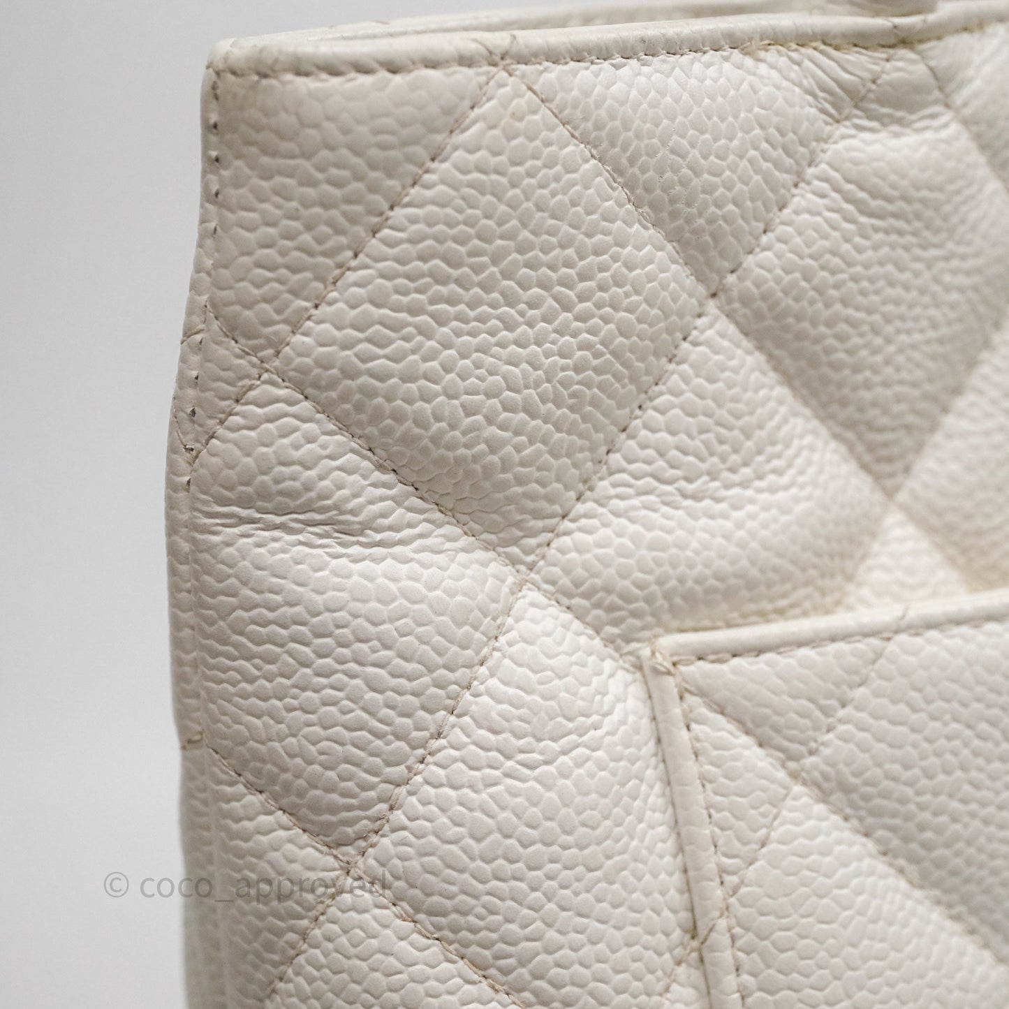Chanel Vintage Medallion CC White Caviar Tote Bag Gold Hardware
