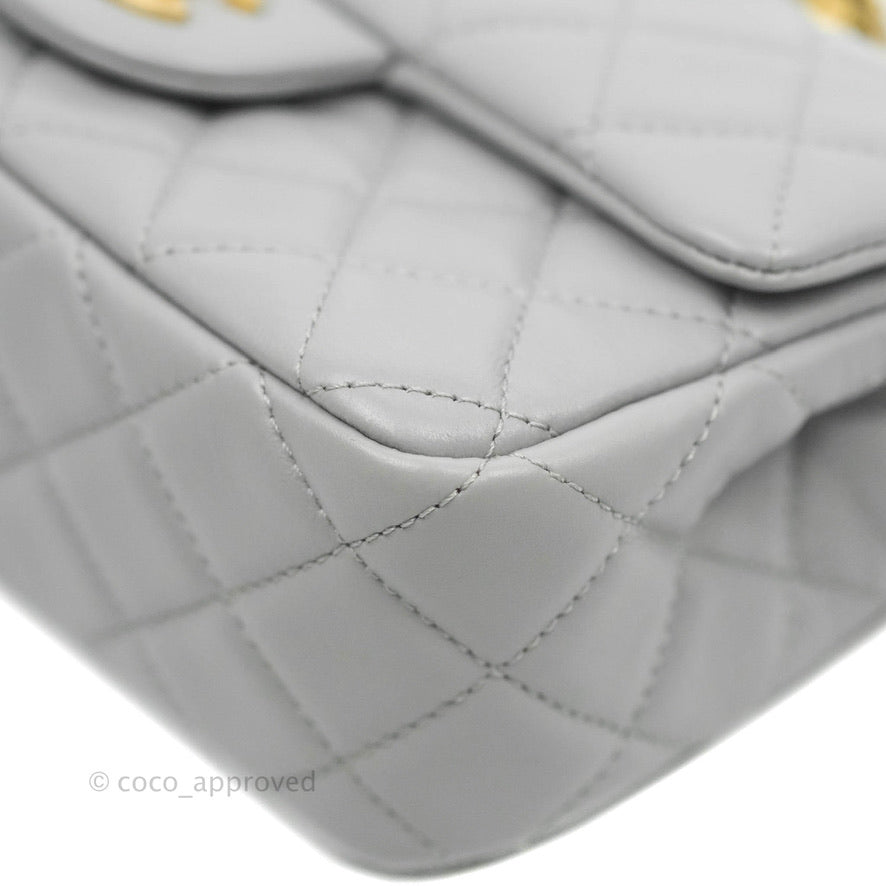 Chanel Mini Rectangular Pearl Crush Quilted Grey Lambskin Aged Gold Hardware