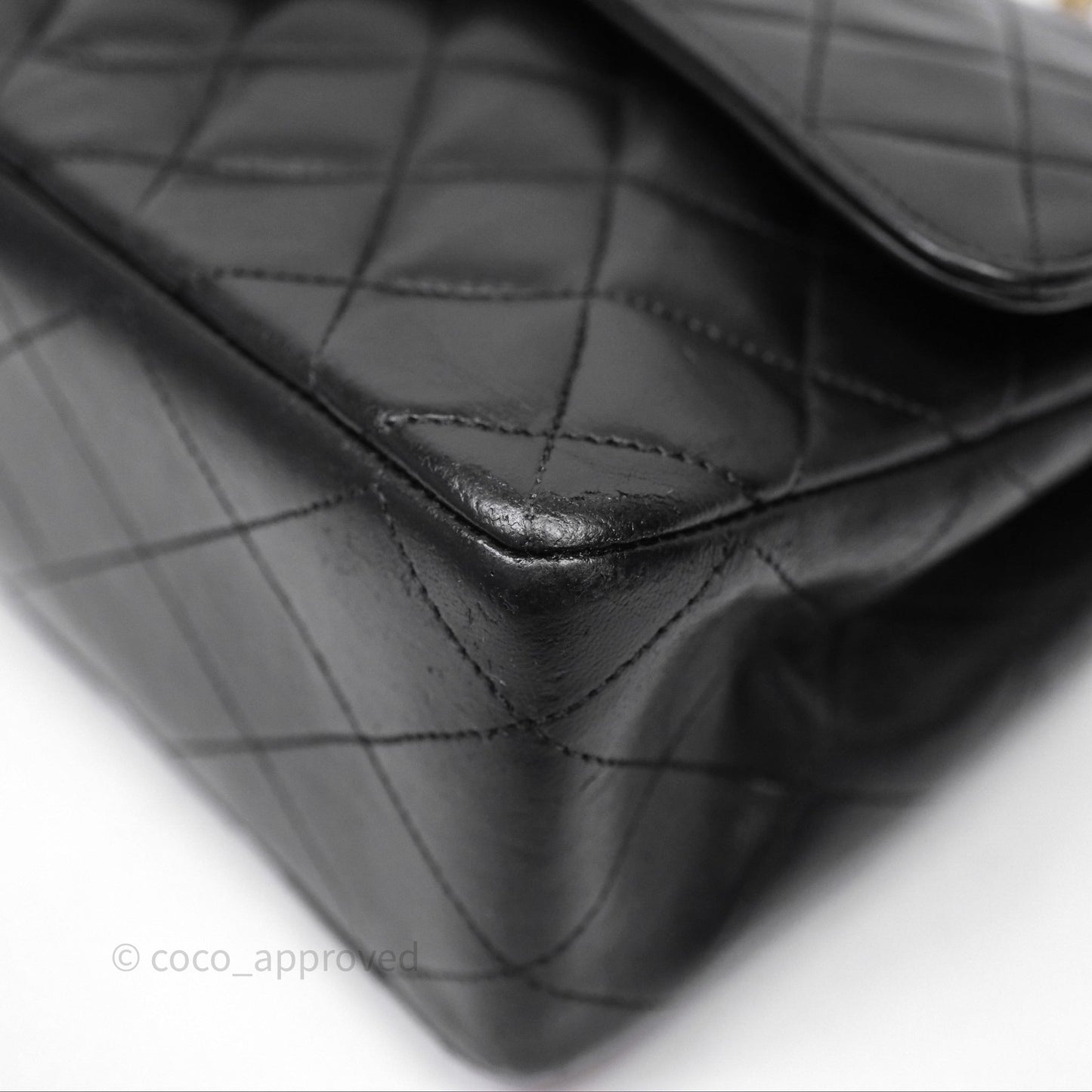 Chanel Classic Vintage Double Flap M/L Black Lambskin Gold Hardware