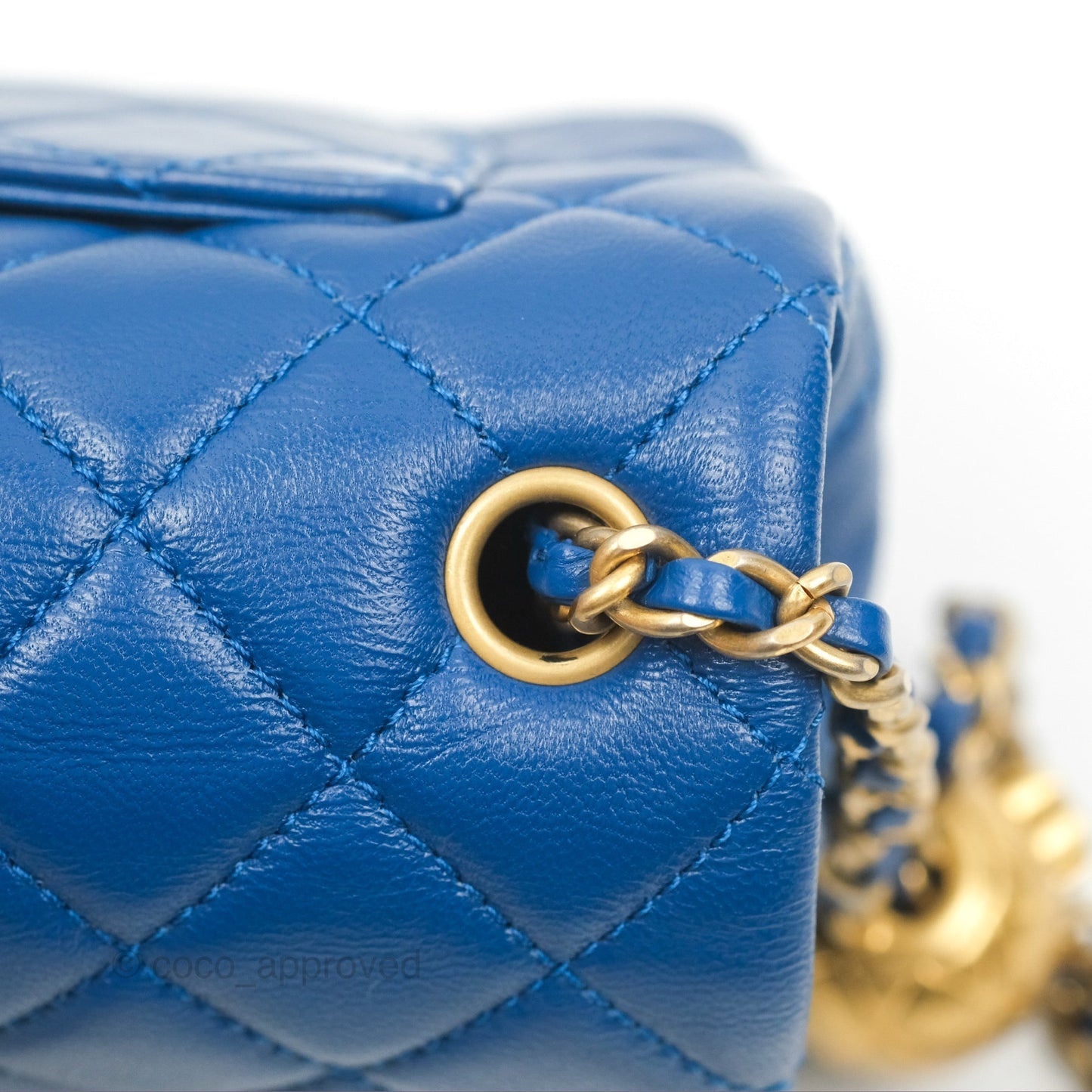 Chanel Pearl Crush Mini Rectangular Blue Lambskin Aged Gold Hardware