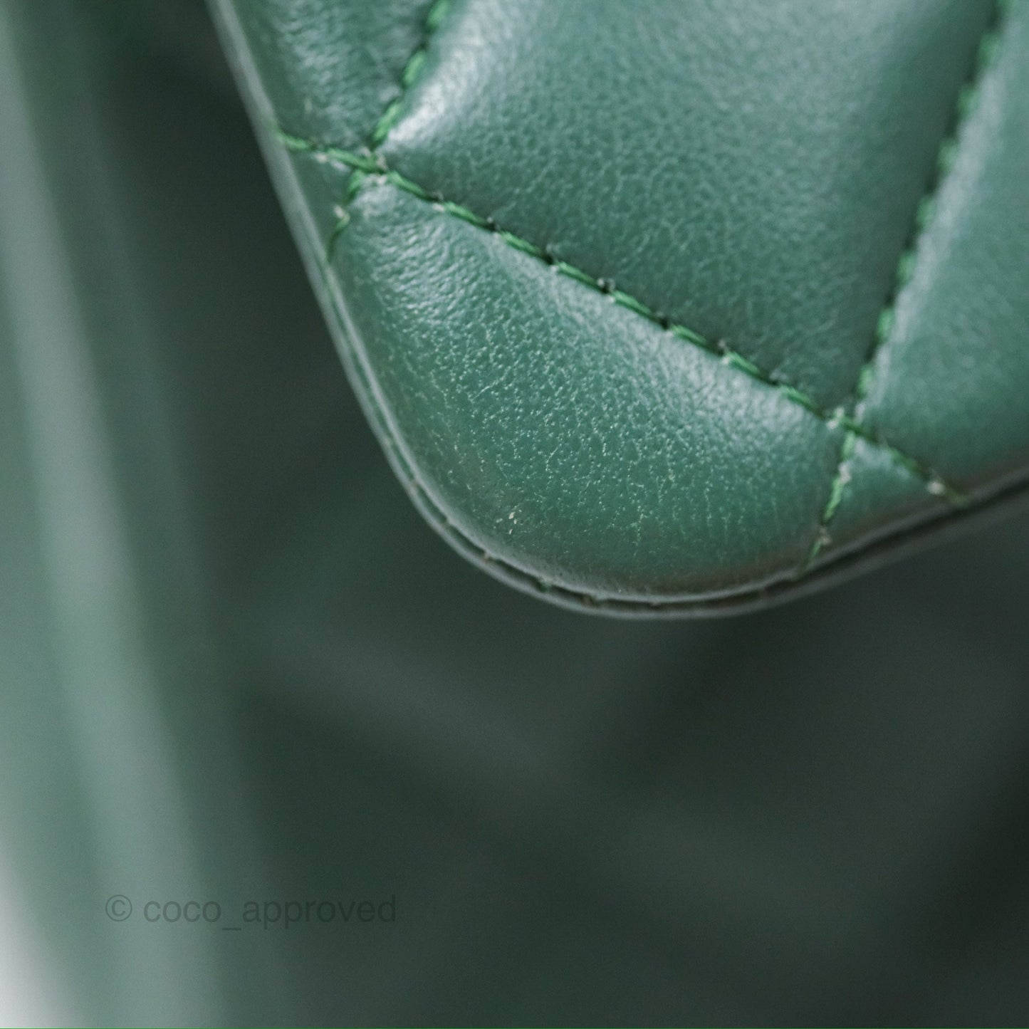 Chanel Mini Square Quilted Green Lambskin Silver Hardware