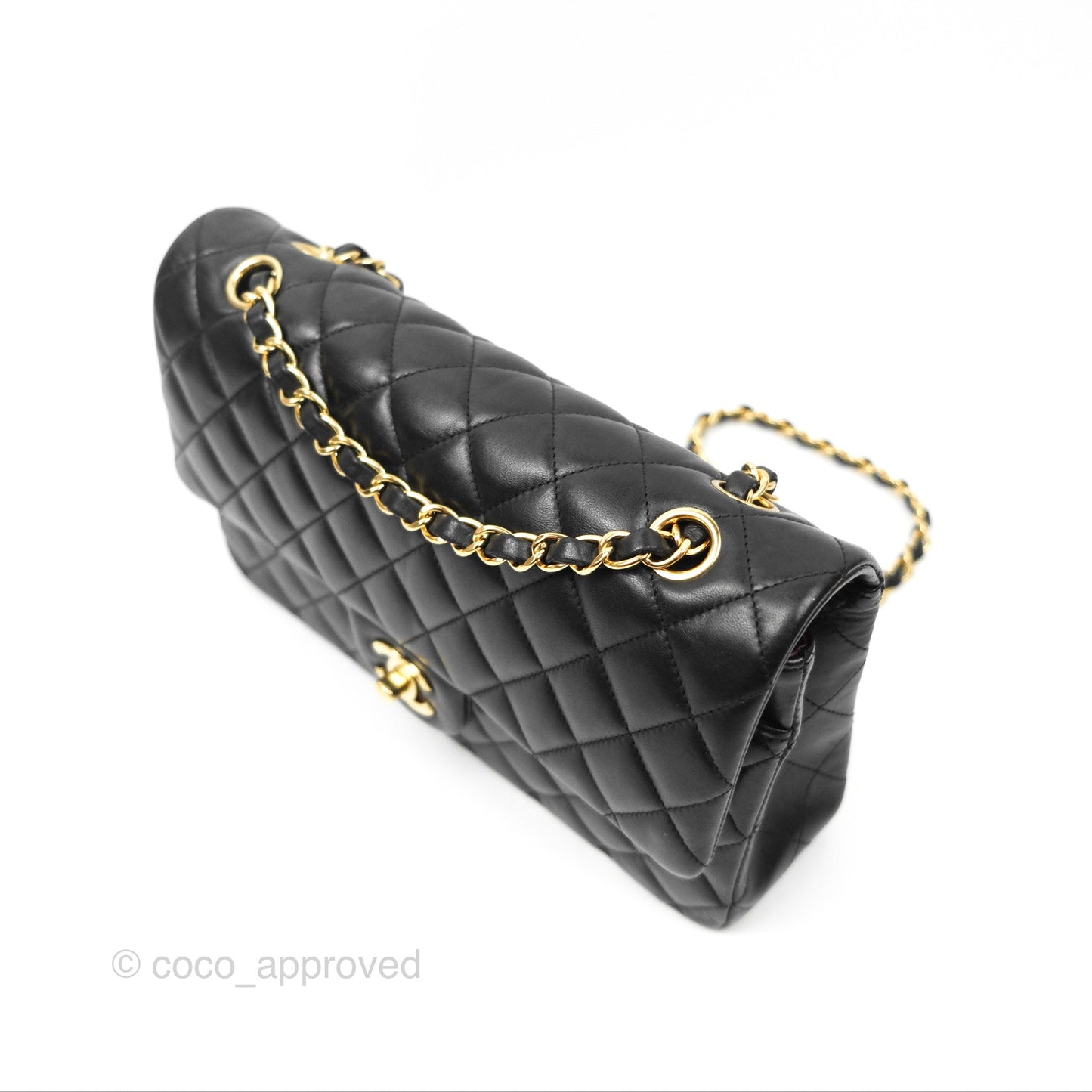 Chanel Classic M/L Medium Flap Quilted Black Lambskin Gold Hardware