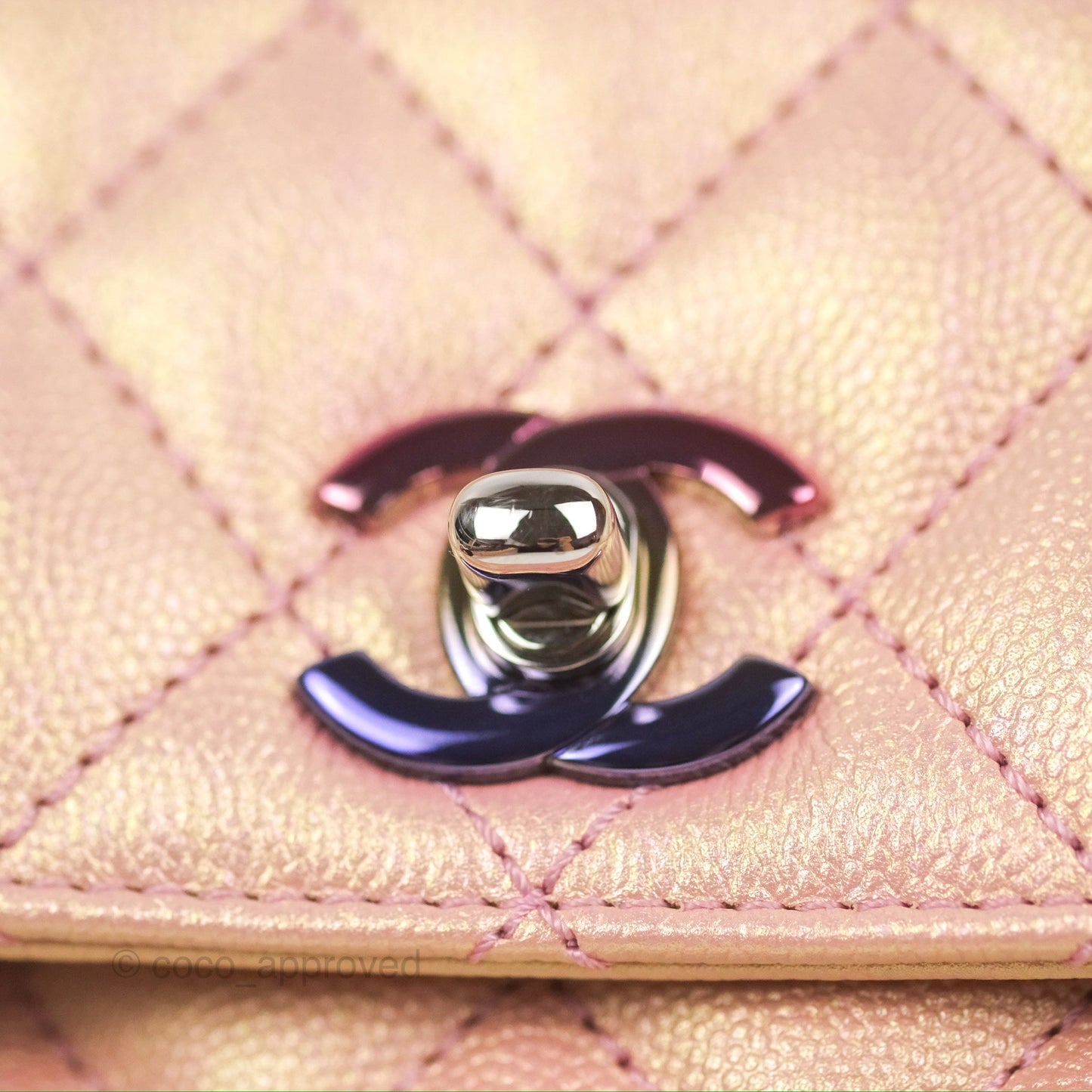 Chanel Small Quilted Coco Handle Iridescent Pink Caviar Rainbow Hardware