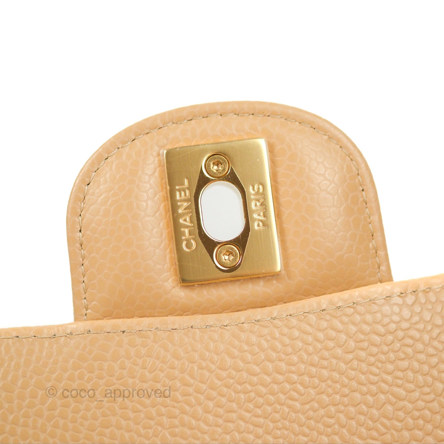 Chanel Classic M/L Medium Flap Quilted Beige Caviar Gold Hardware