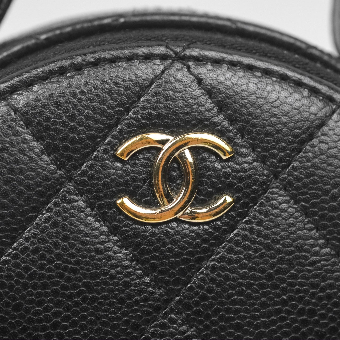 Chanel Mini Round Vanity Bag Handle With Care Black Caviar 22C