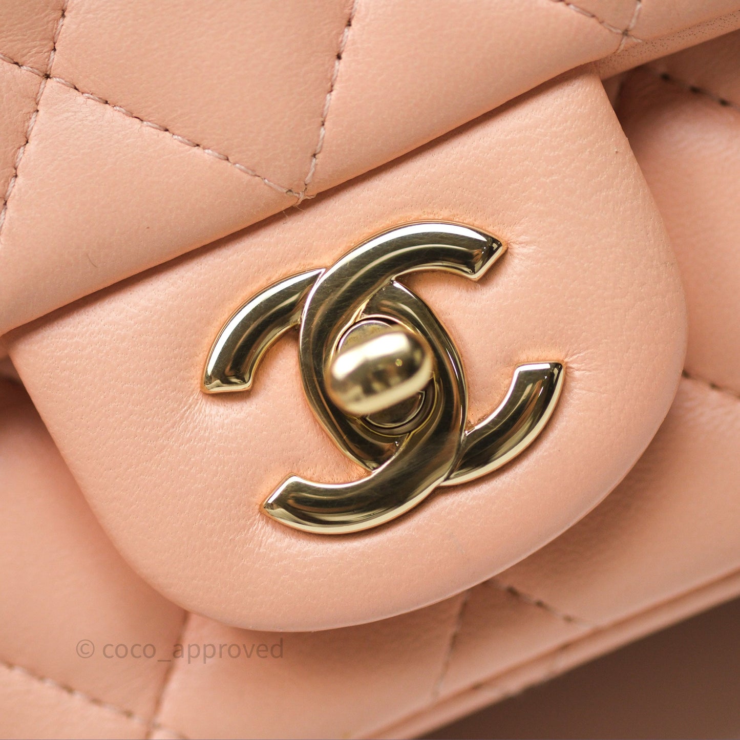 Chanel Mini Square Flap Quilted Beige Pink Lambskin Gold Hardware