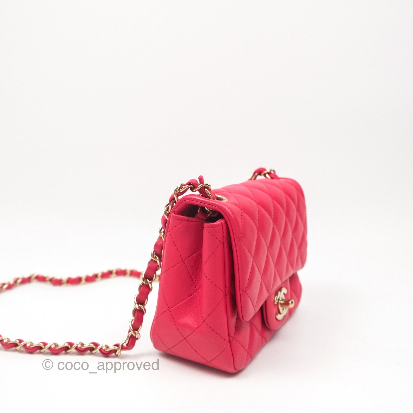 Chanel Mini Square Quilted Red Lambskin Gold Hardware