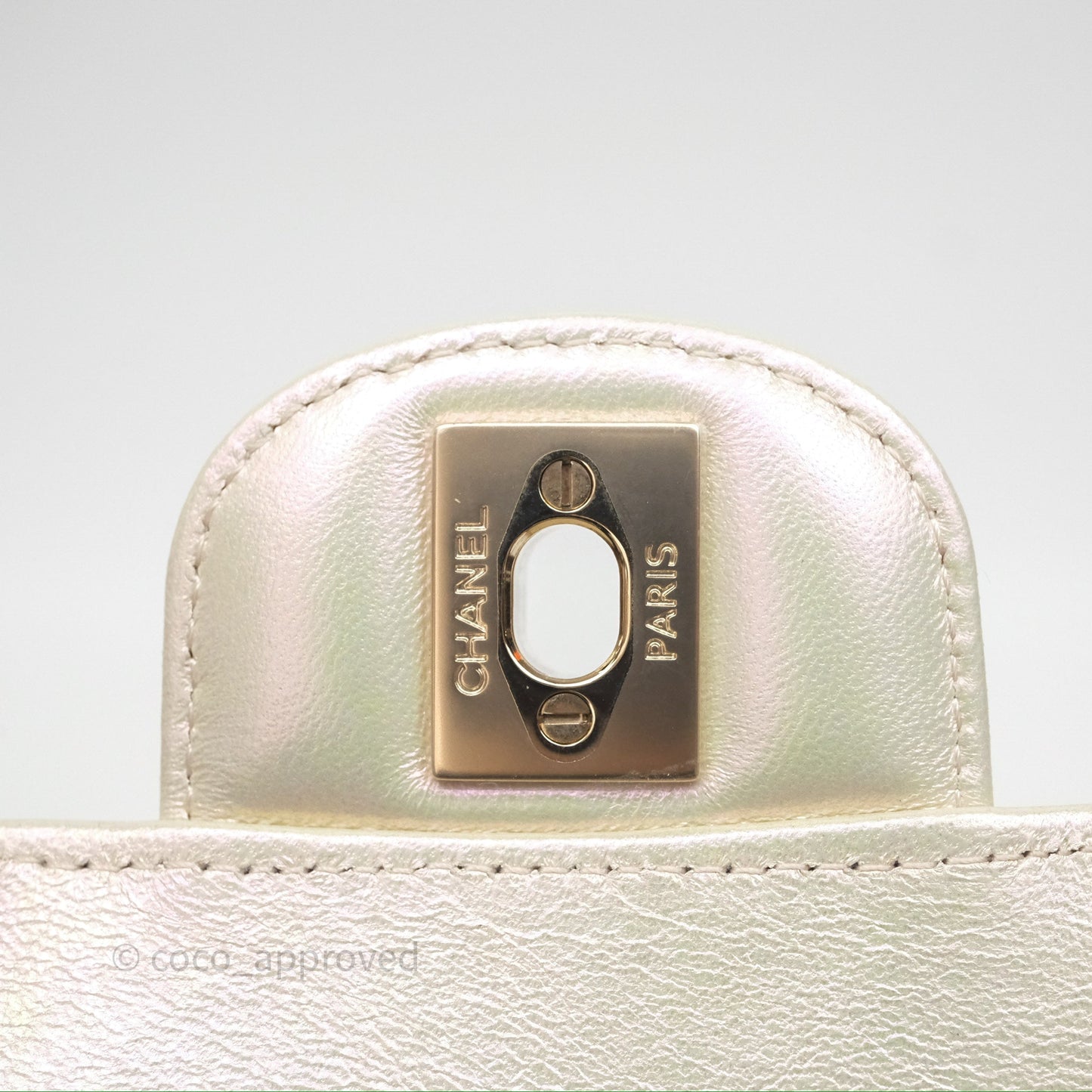 Chanel Mini Rectangular Quilted Iridescent Ivory Lambskin Gold Hardware 20B